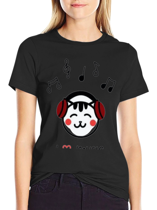 I Love Music Cat Graphic T-Shirt