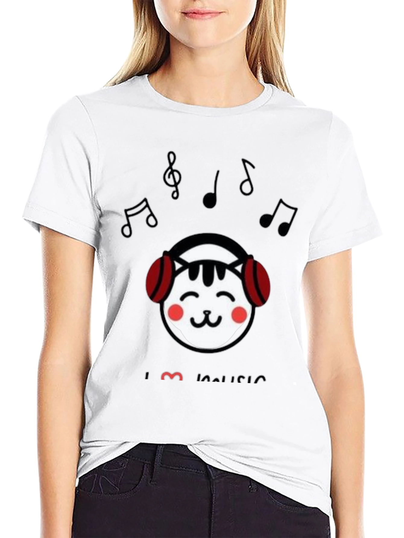 I Love Music Cat Graphic T-Shirt