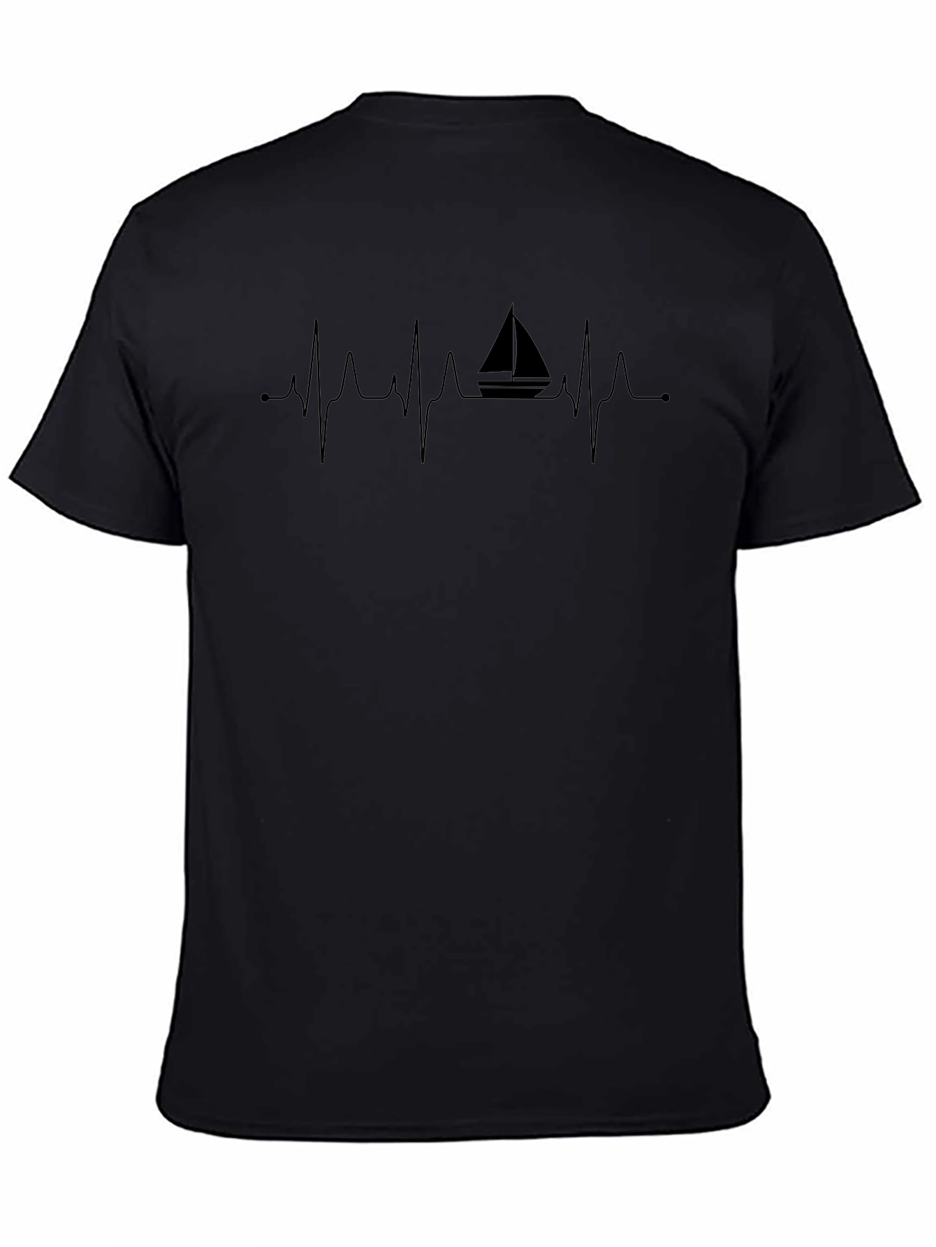 Sailboat Heartbeat Mens Black T-Shirt