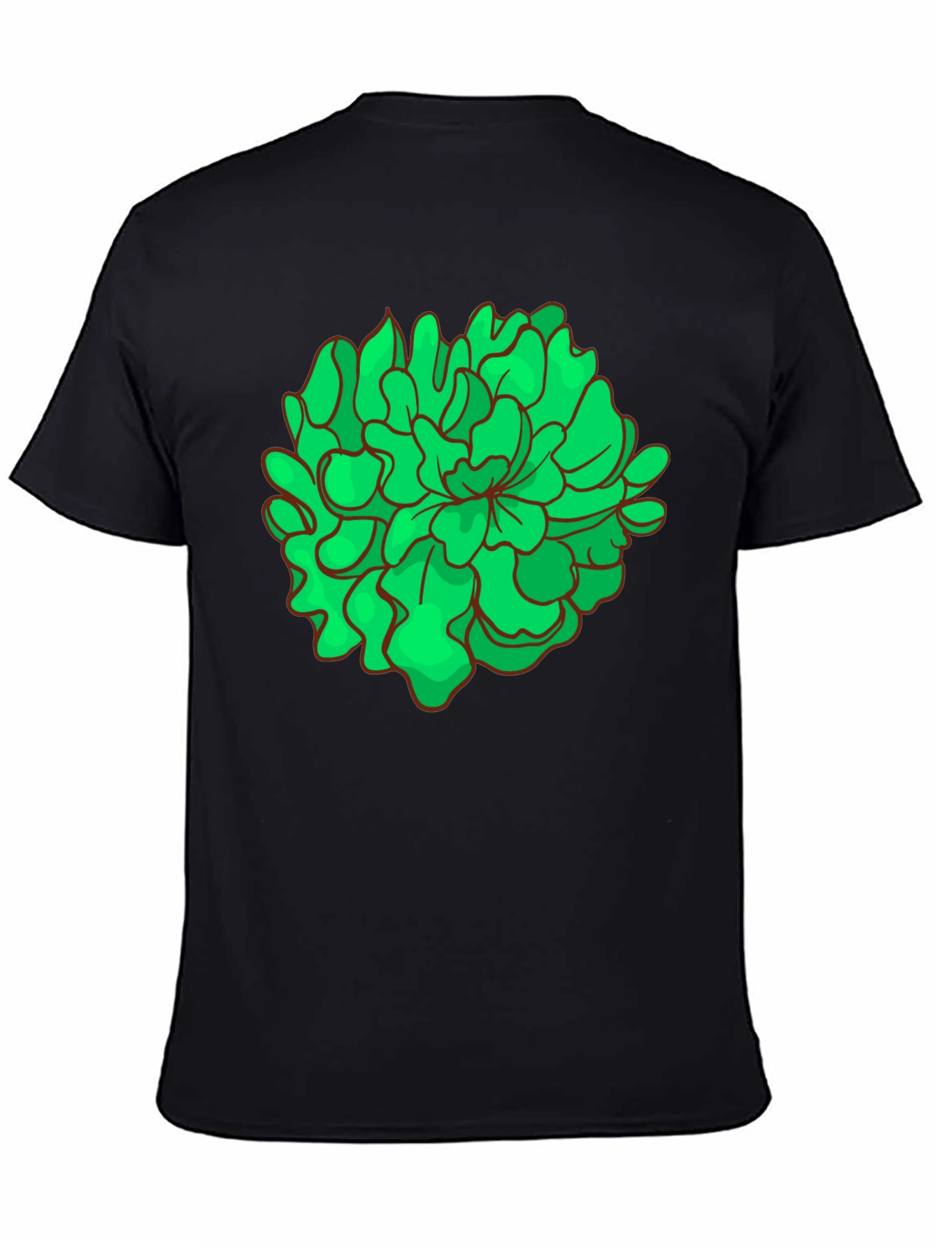 Green Floral Graphic Black T-Shirt
