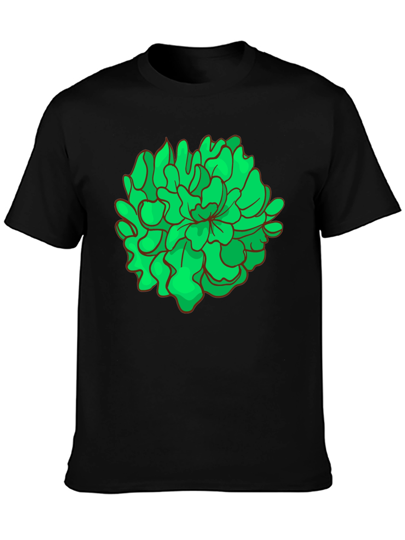 Green Floral Graphic Black T-Shirt