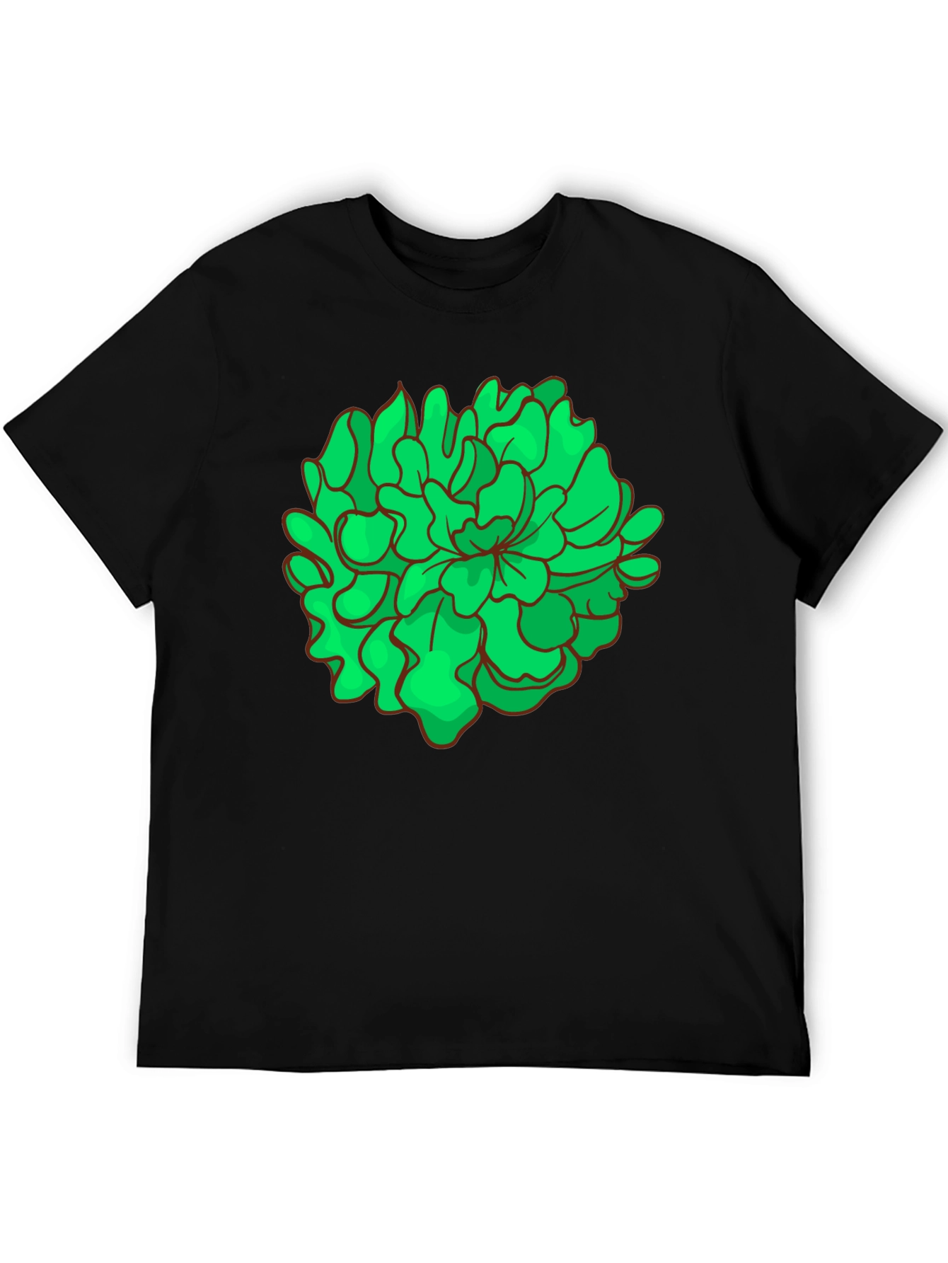 Green Floral Graphic Black T-Shirt