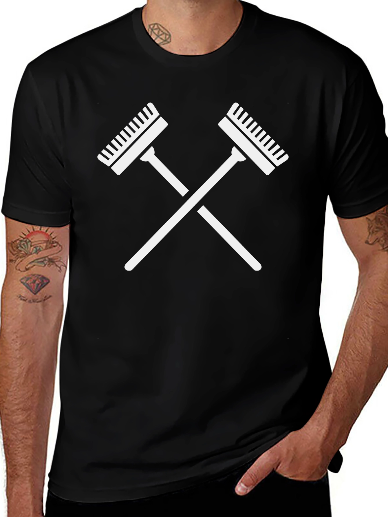 Crossed Rakes Graphic Tee - Black Casual Shirt