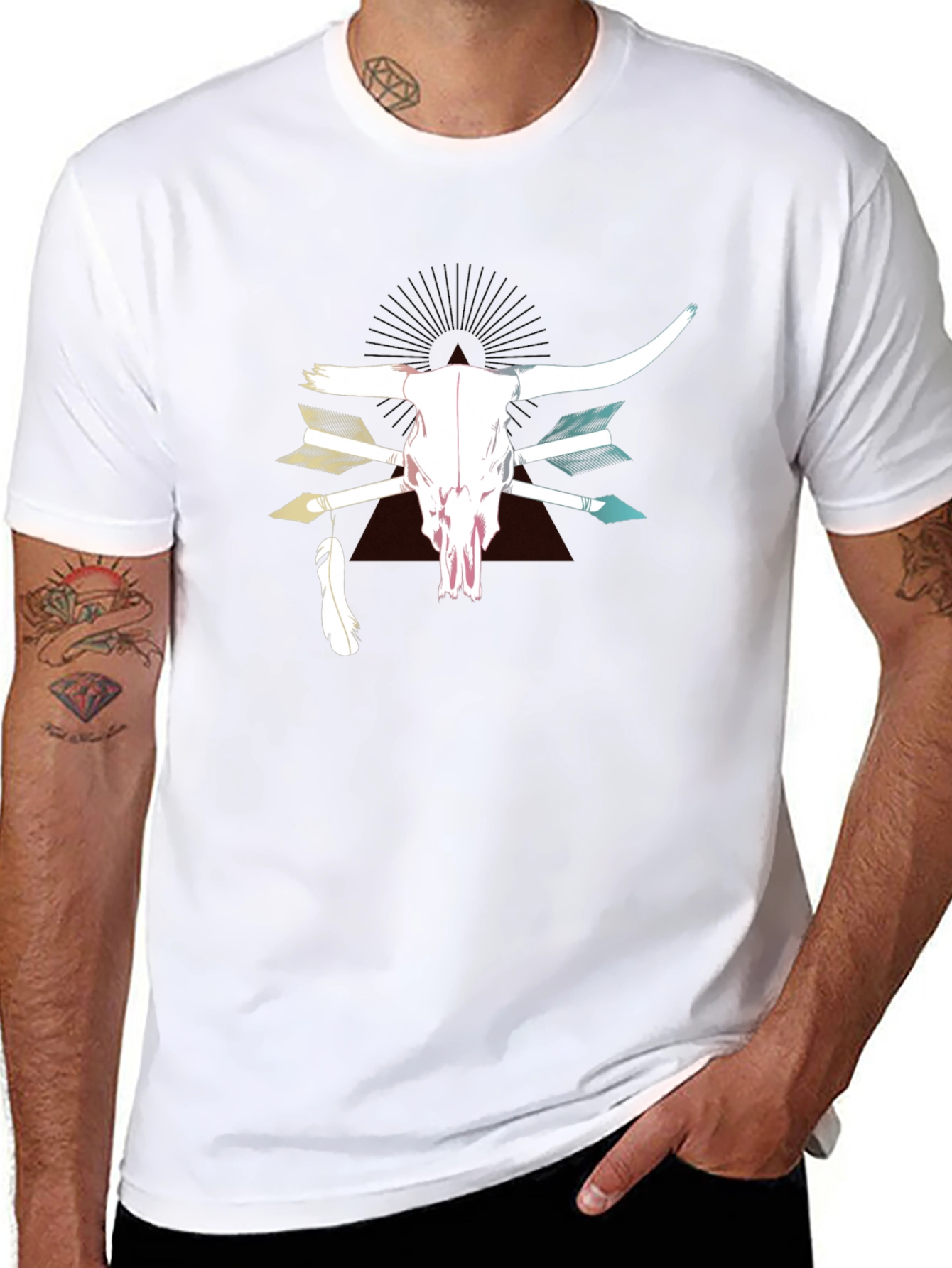 Bull Skull & Arrow Graphic Print T-Shirt