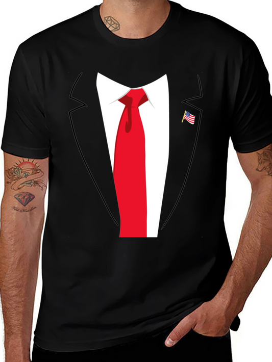 Tuxedo T-Shirt: Dressy Tee with Tie & American Flag Pin