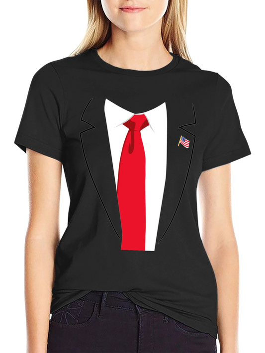 Tuxedo T-Shirt: Dressy Tee with Tie & American Flag Pin