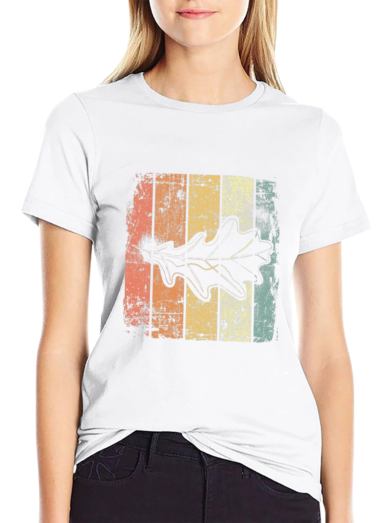 Retro Leaf Graphic Tee - Distressed Design