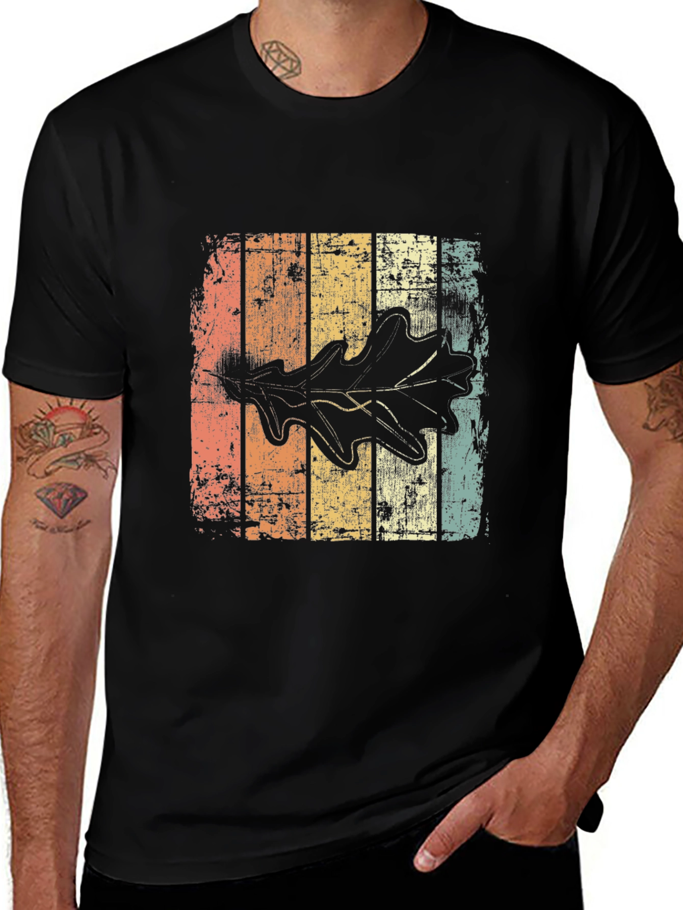 Retro Leaf Graphic Tee - Distressed Design