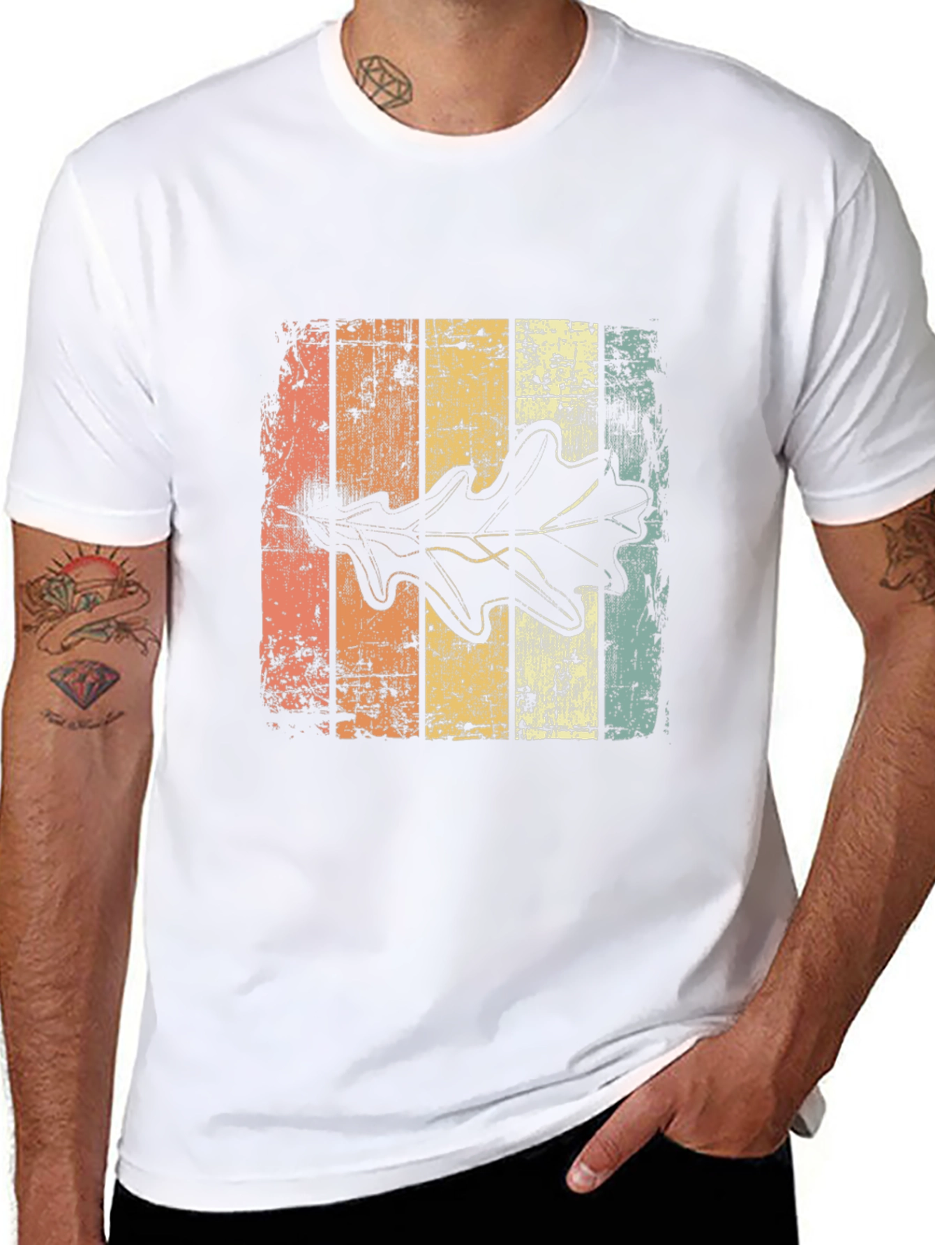 Retro Leaf Graphic Tee - Distressed Design
