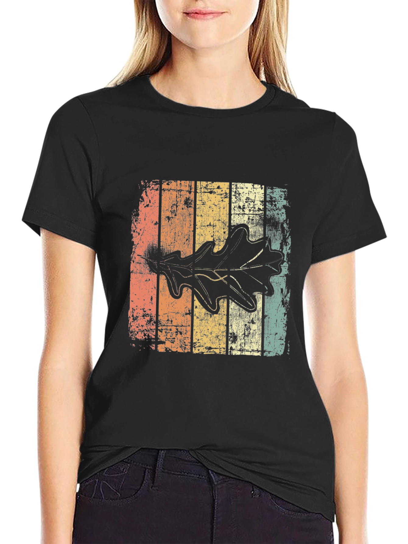 Retro Leaf Graphic Tee - Distressed Design