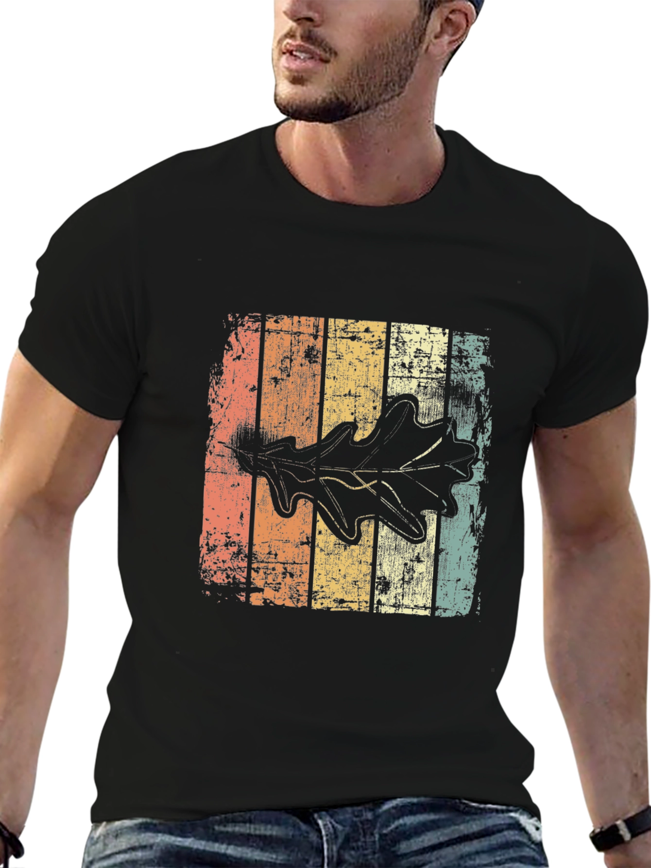 Retro Leaf Graphic Tee - Distressed Design