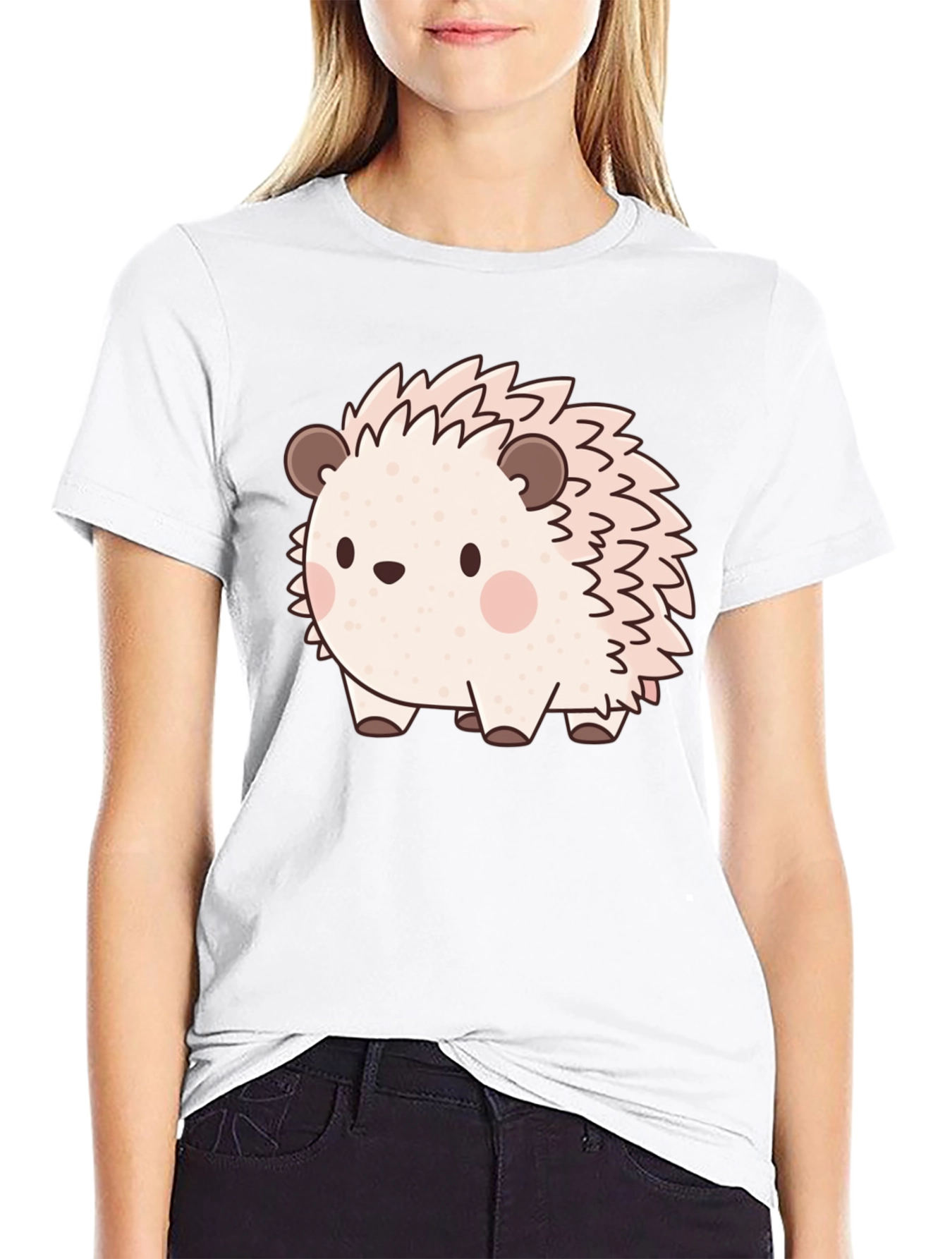 Cute Hedgehog Graphic Print Black T-Shirt