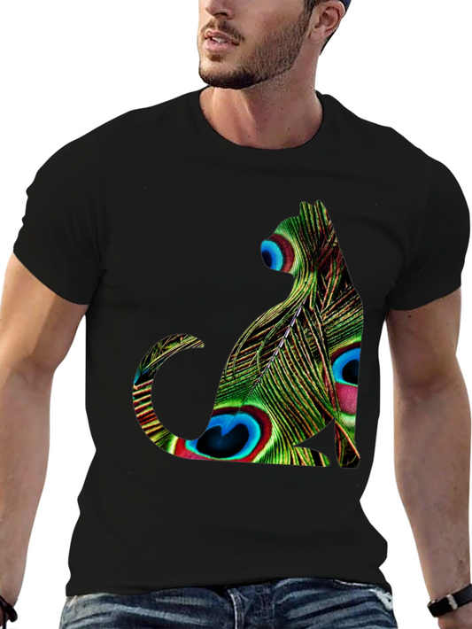 Peacock Cat T-Shirt - Unique Graphic Tee