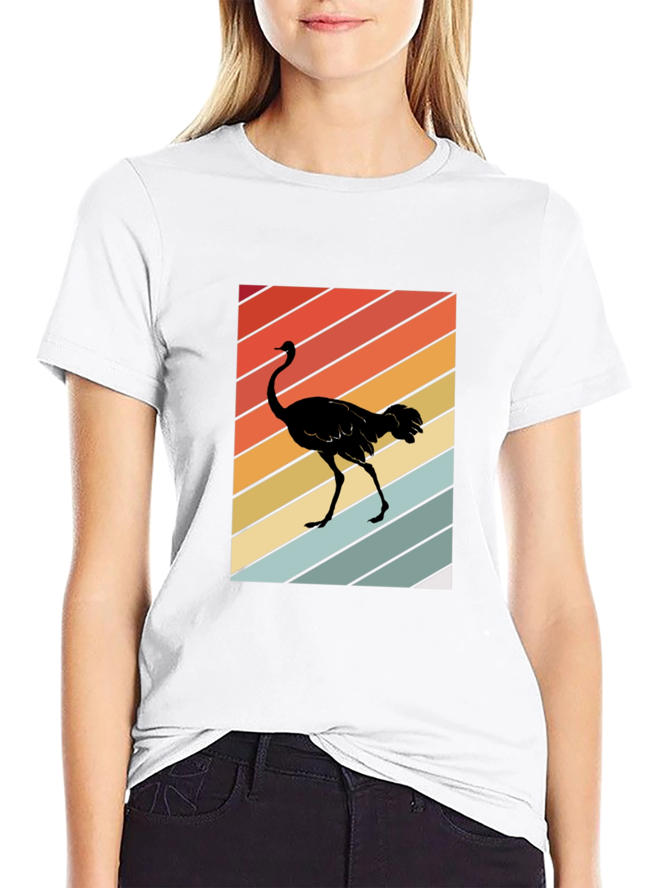 Retro Ostrich Sunset T-Shirt - Unique Graphic Tee