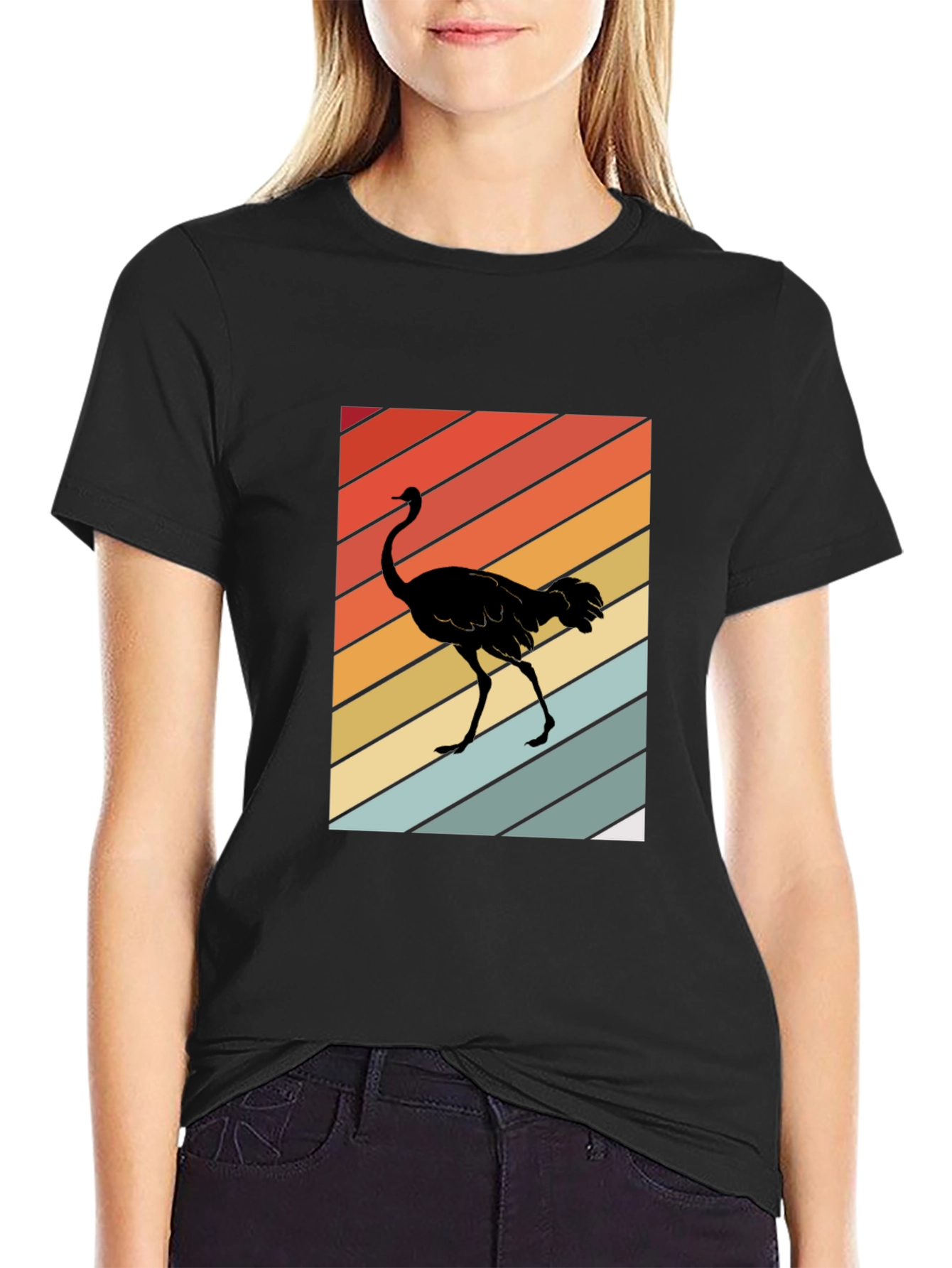 Retro Ostrich Sunset T-Shirt - Unique Graphic Tee