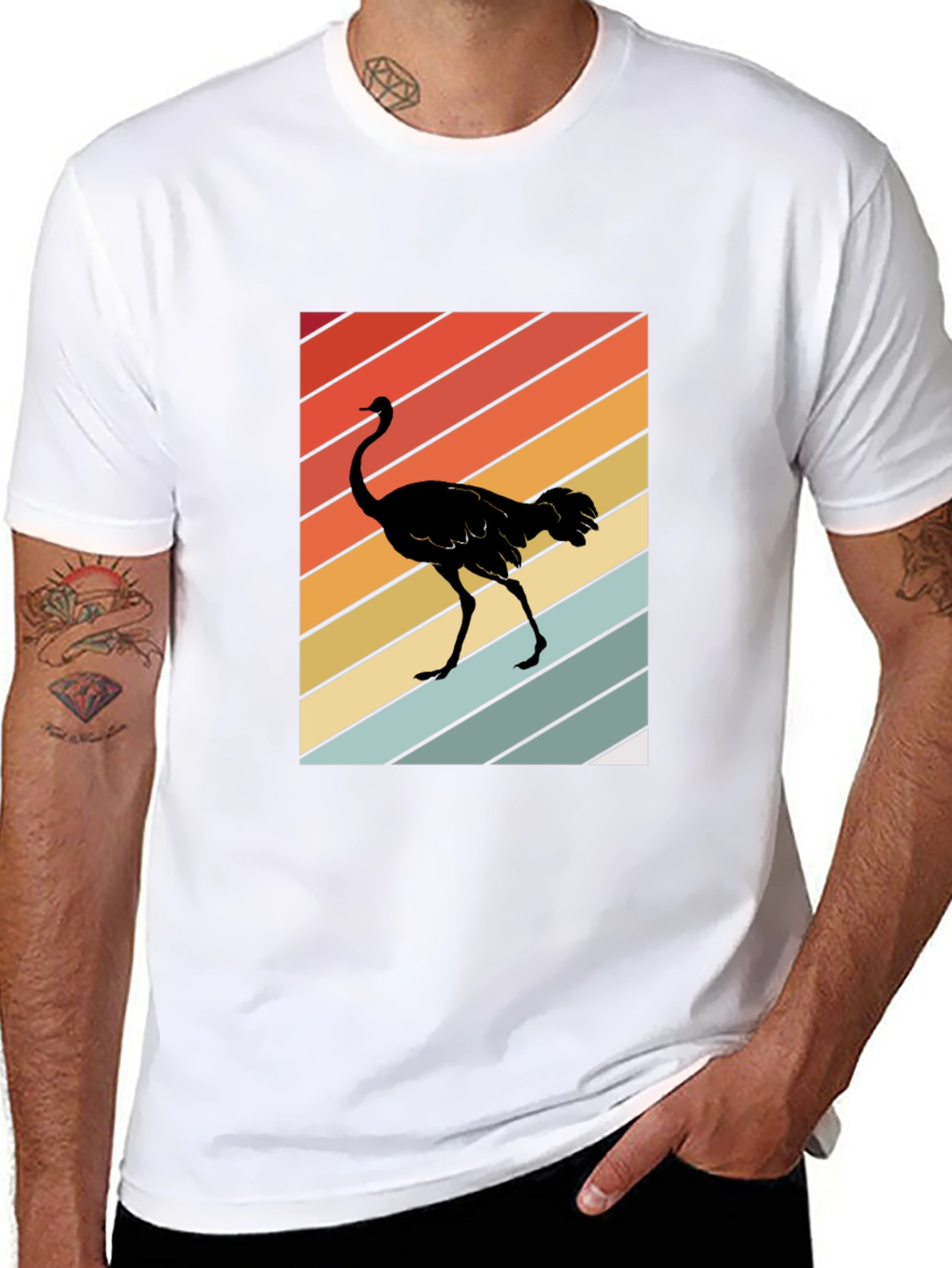 Retro Ostrich Sunset T-Shirt - Unique Graphic Tee