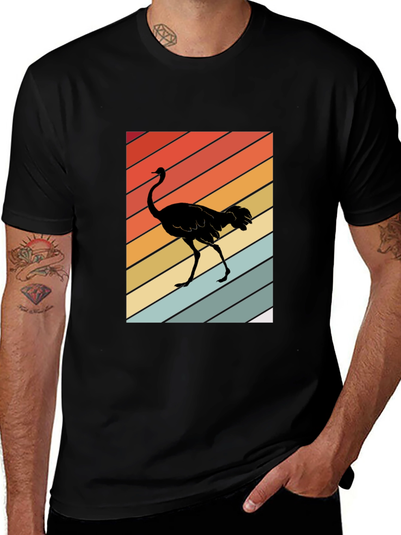 Retro Ostrich Sunset T-Shirt - Unique Graphic Tee