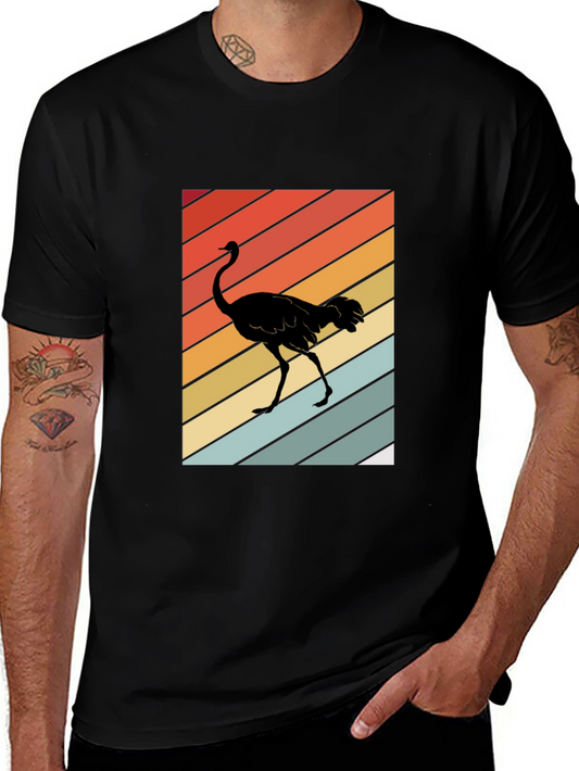 Retro Ostrich Sunset T-Shirt - Unique Graphic Tee