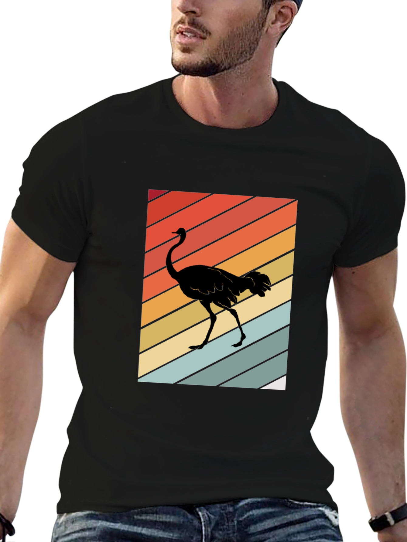 Retro Ostrich Sunset T-Shirt - Unique Graphic Tee