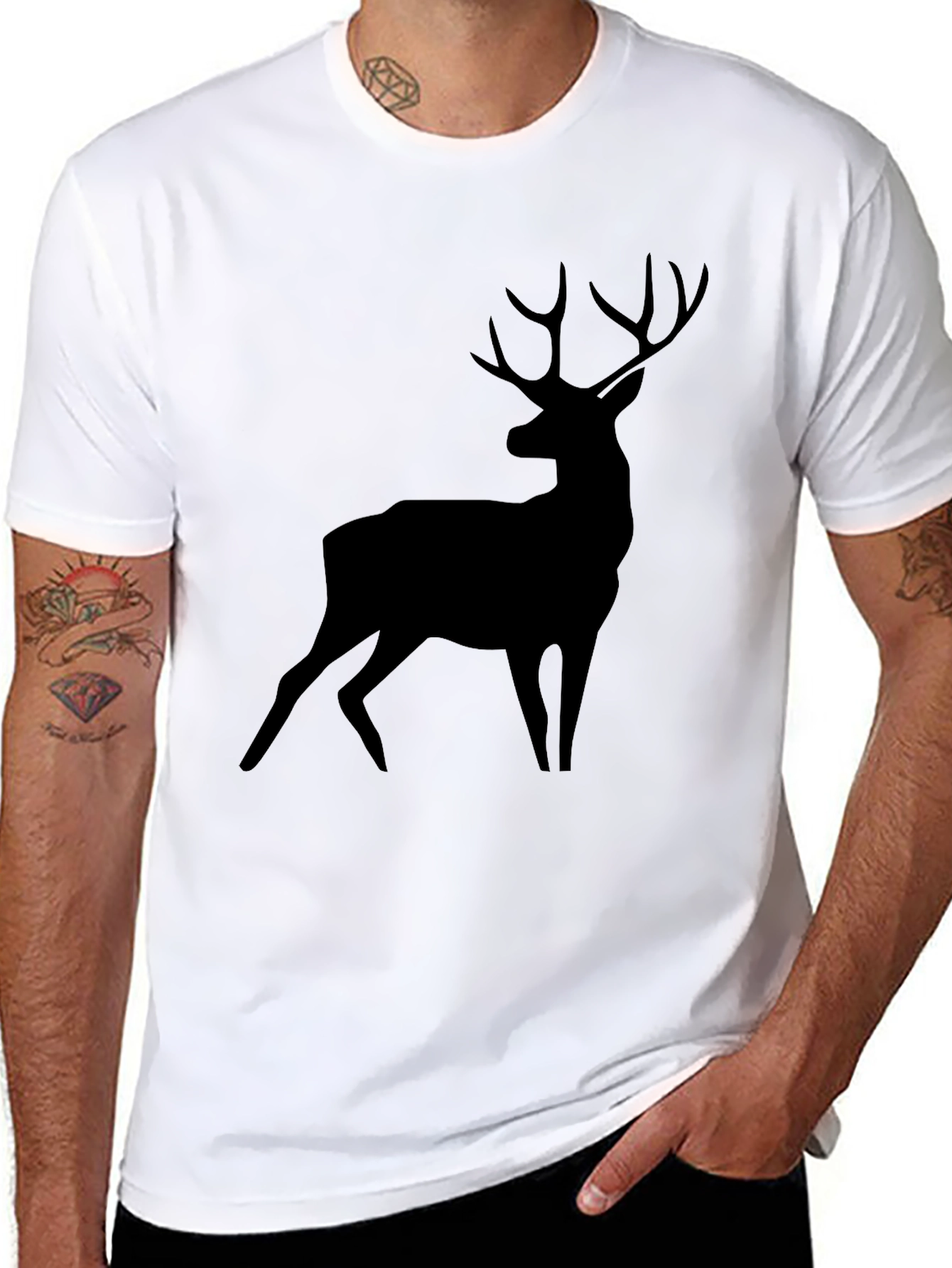Deer Silhouette Black T-Shirt - Unisex Casual Wear