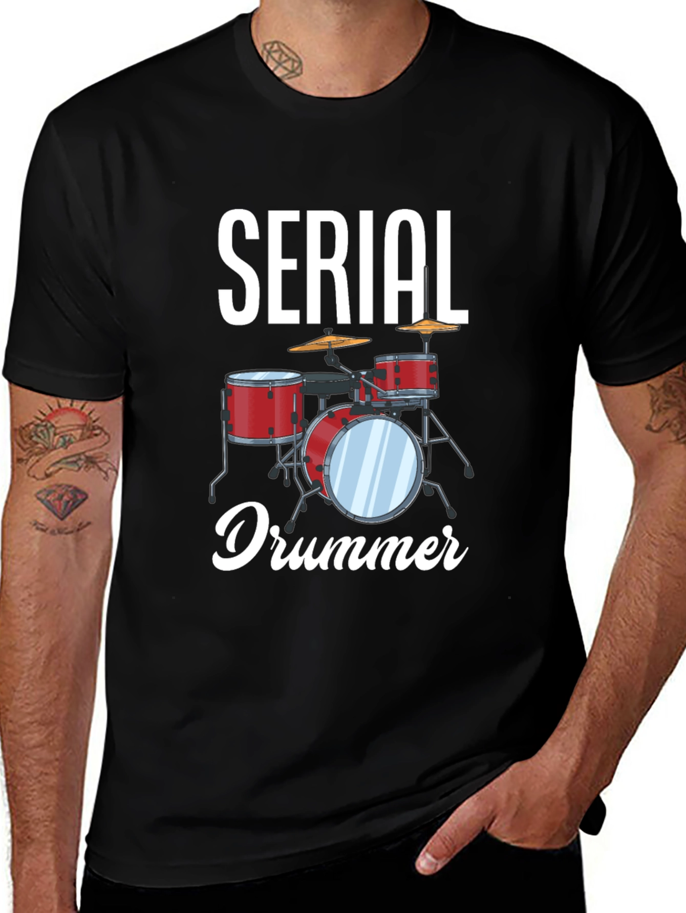 Serial Drummer Graphic Tee - Black Cotton T-Shirt