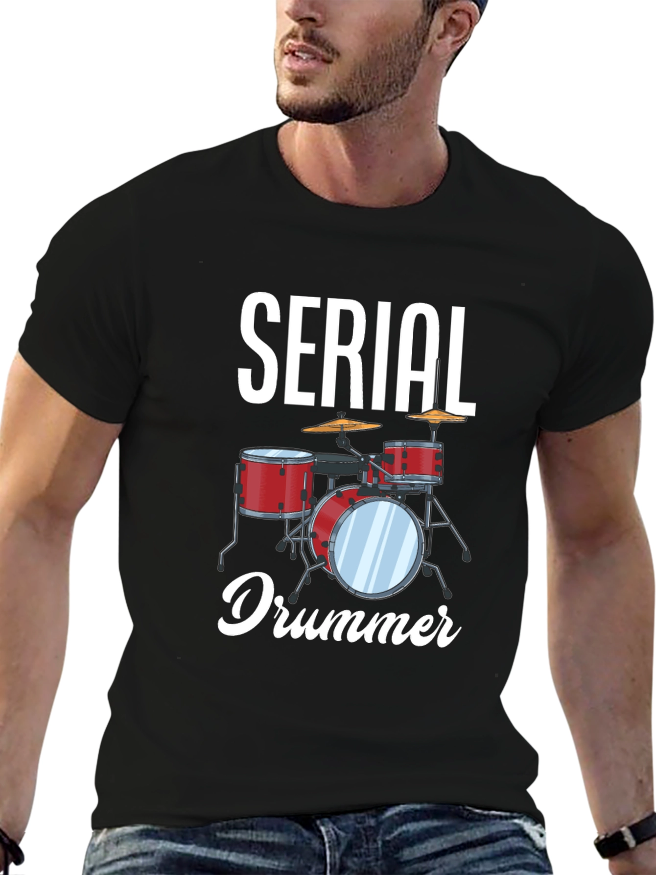 Serial Drummer Graphic Tee - Black Cotton T-Shirt