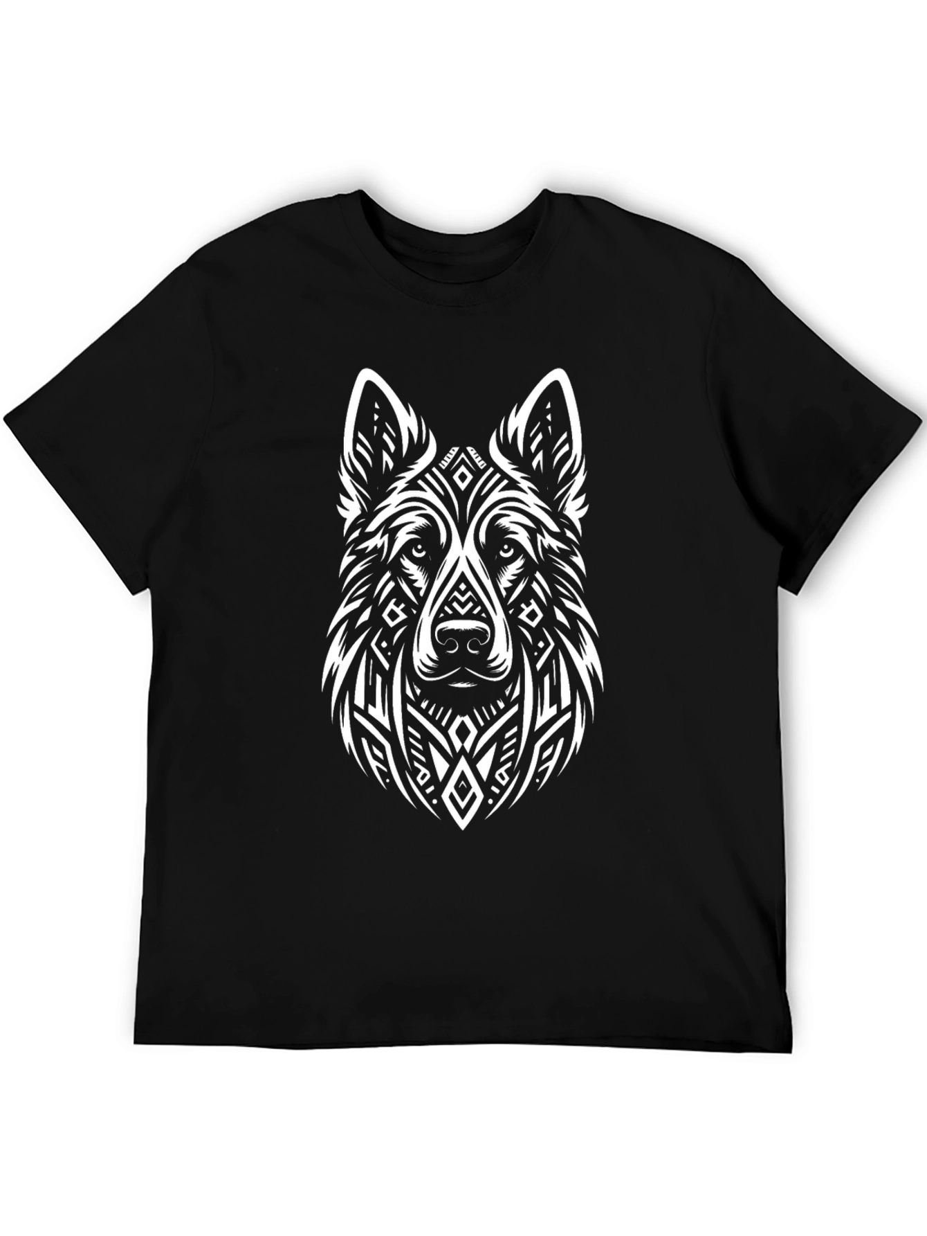 Tribal Wolf Graphic Black T-Shirt