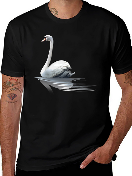 Swan Graphic Tee - Elegant Bird Design Black T-Shirt
