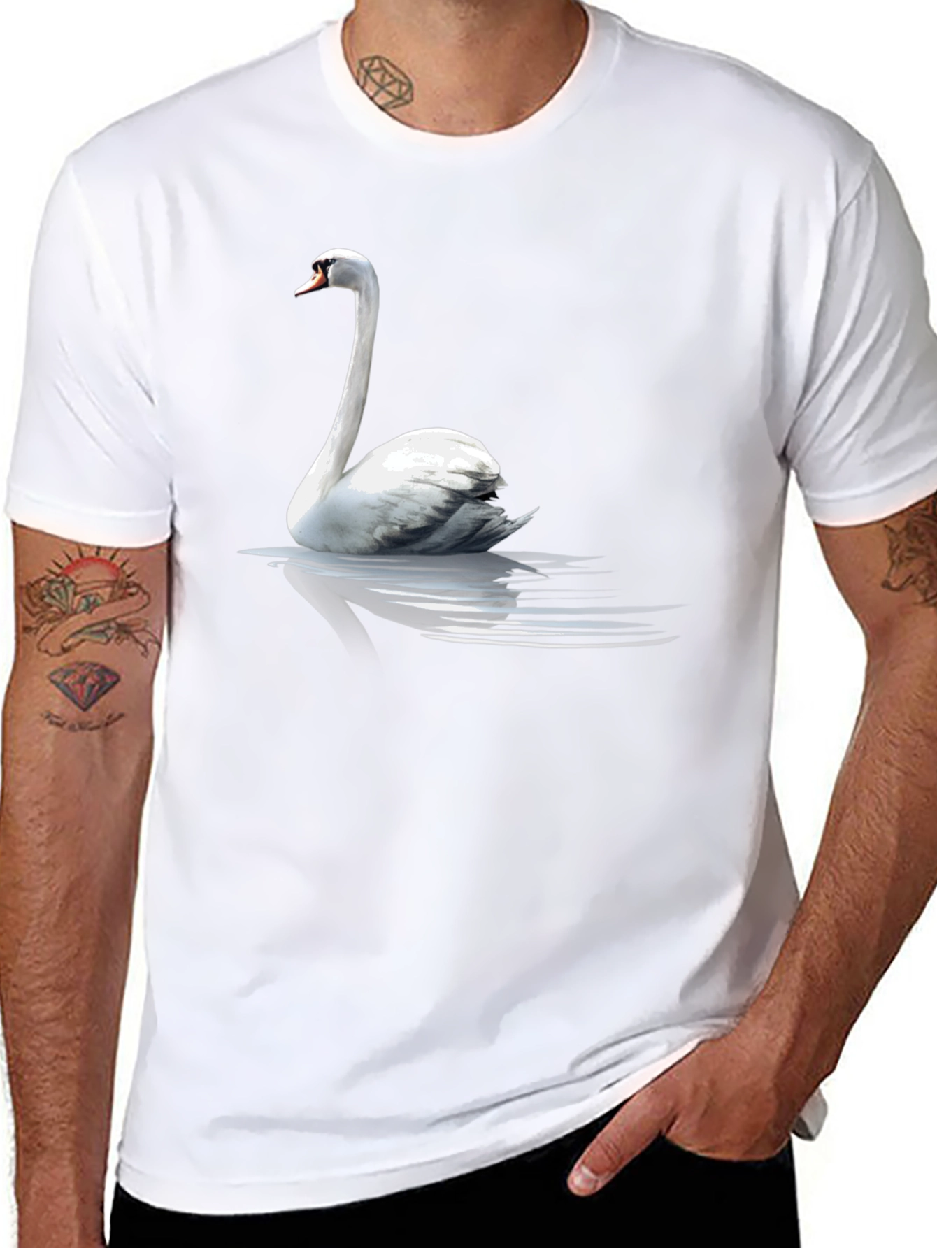 Swan Graphic Tee - Elegant Bird Design Black T-Shirt