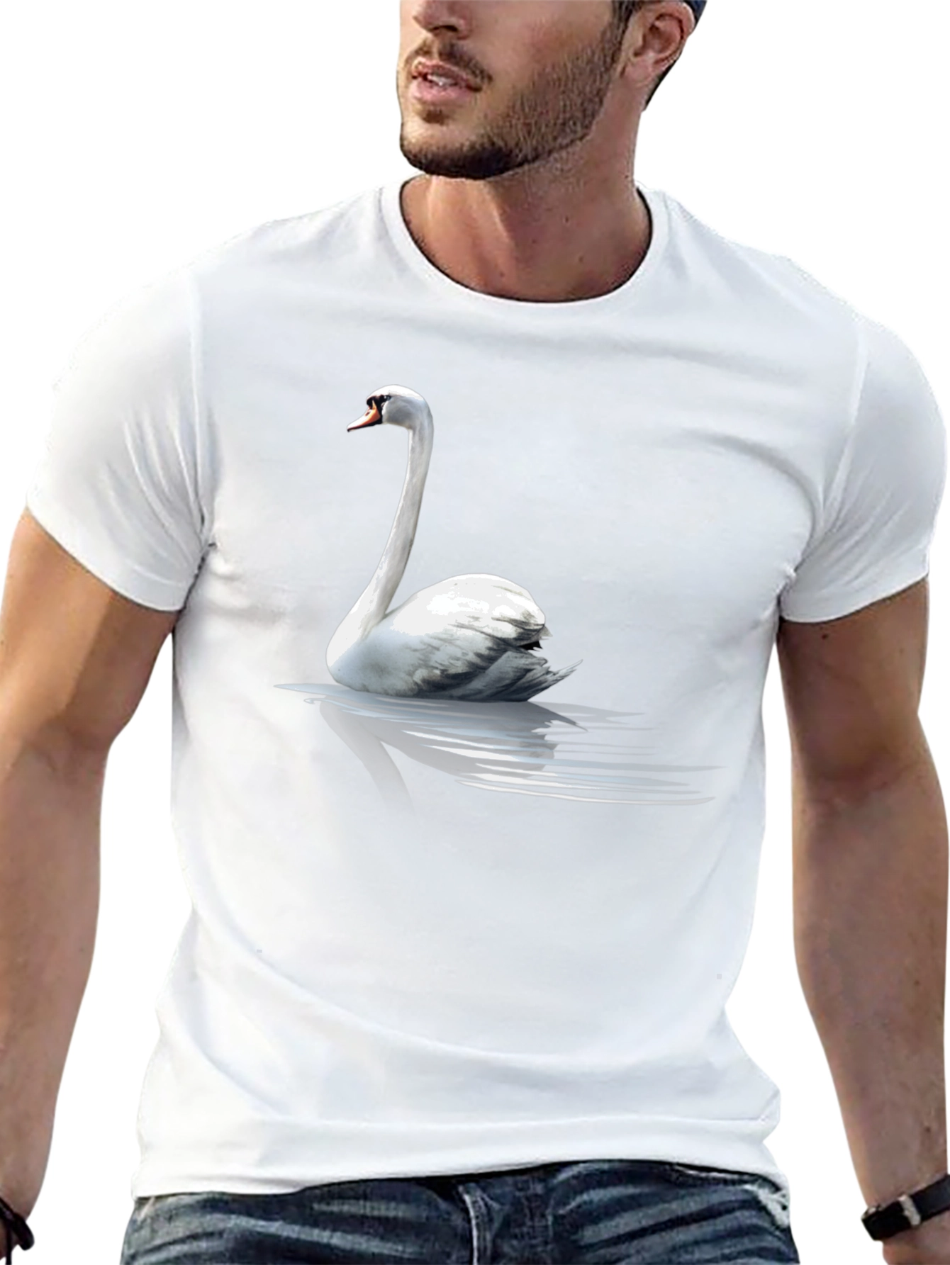 Swan Graphic Tee - Elegant Bird Design Black T-Shirt