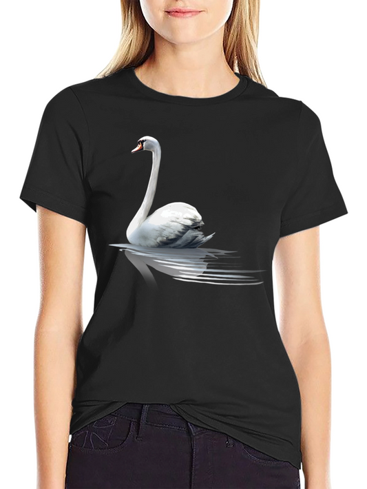 Swan Graphic Tee - Elegant Bird Design Black T-Shirt