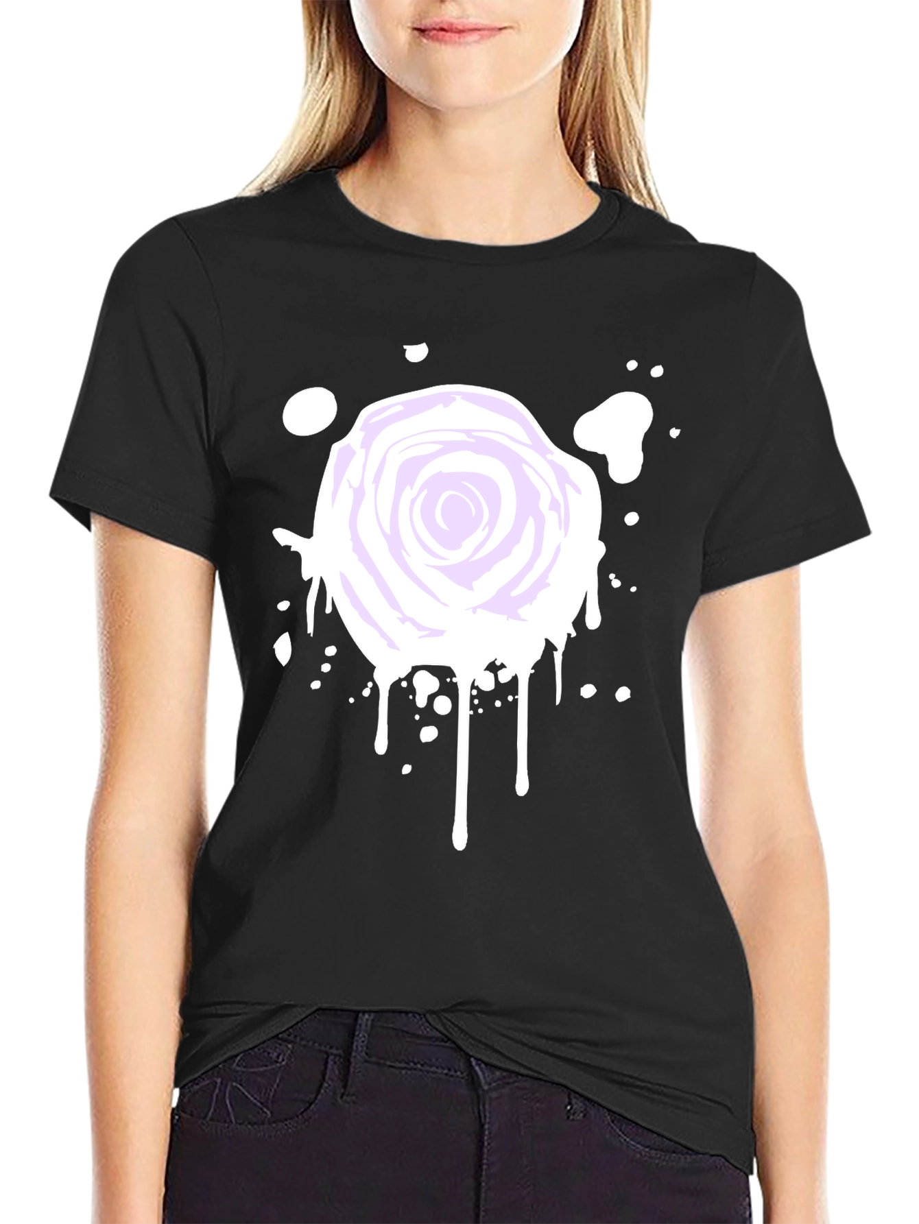 Rose Splatter Graphic Tee - Black Cotton Blend
