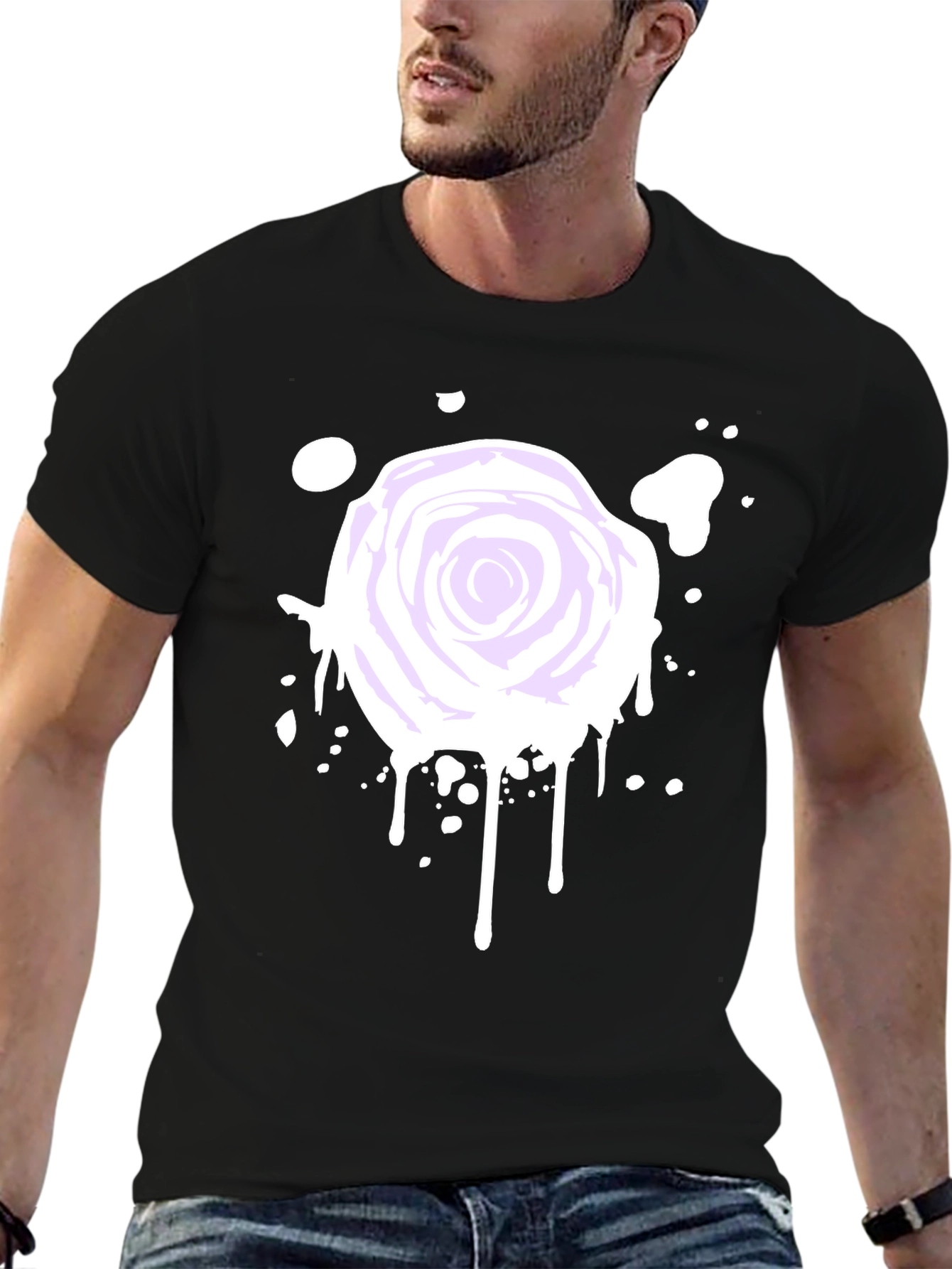 Rose Splatter Graphic Tee - Black Cotton Blend