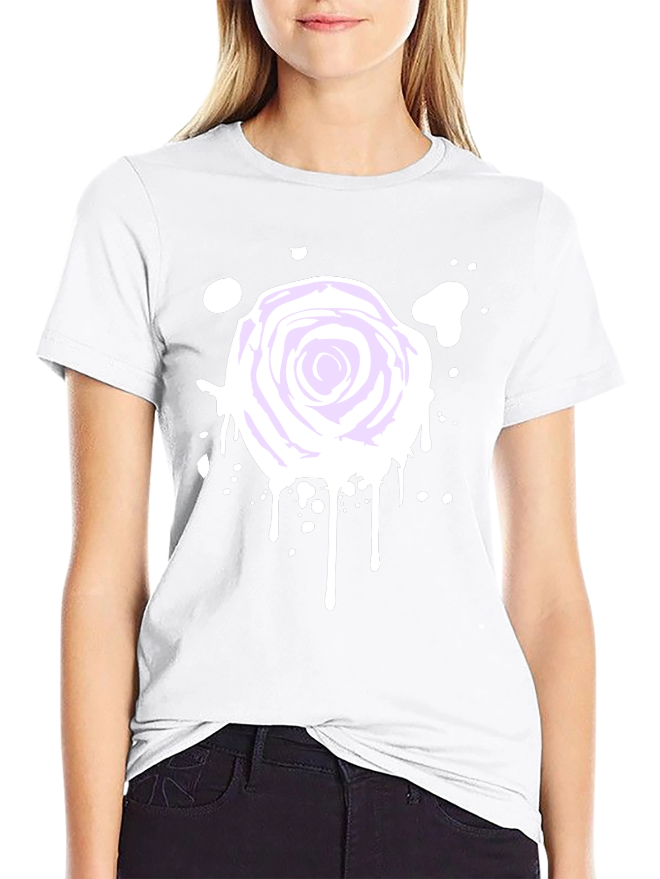 Rose Splatter Graphic Tee - Black Cotton Blend