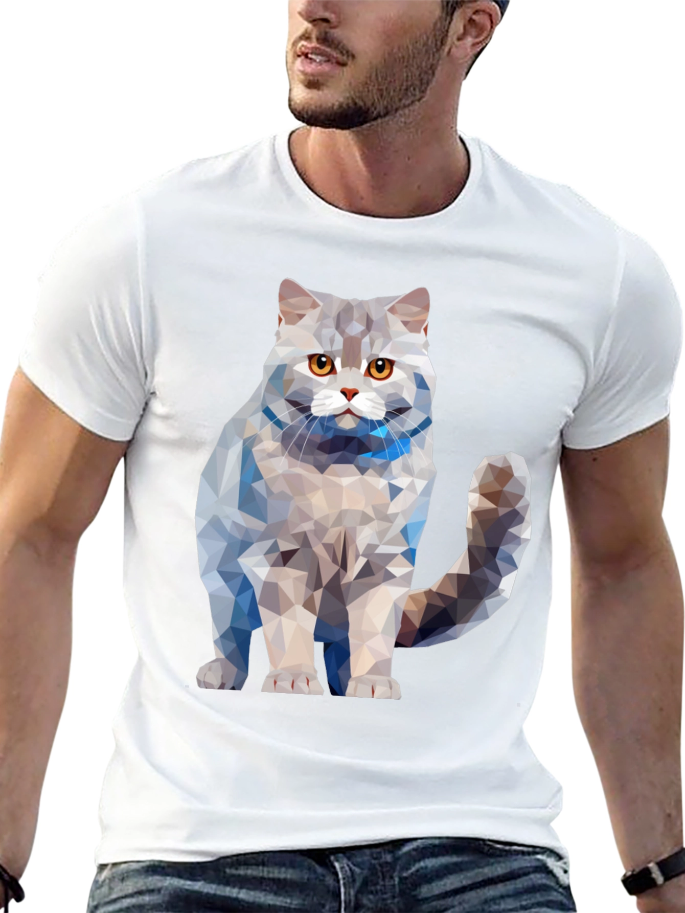 Geometric Cat T-Shirt - Unique Design