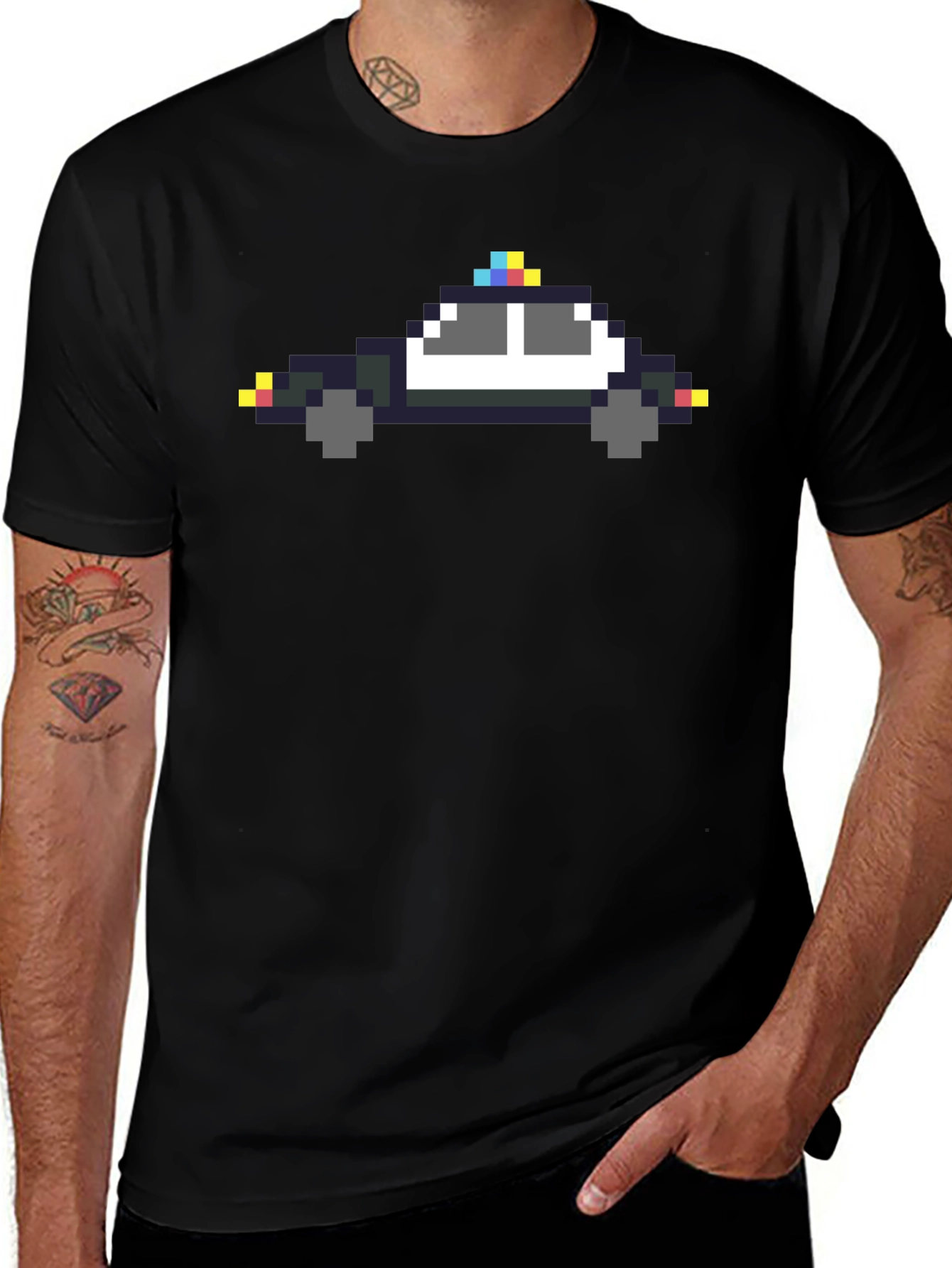 Pixel Police Car Graphic Tee - Black