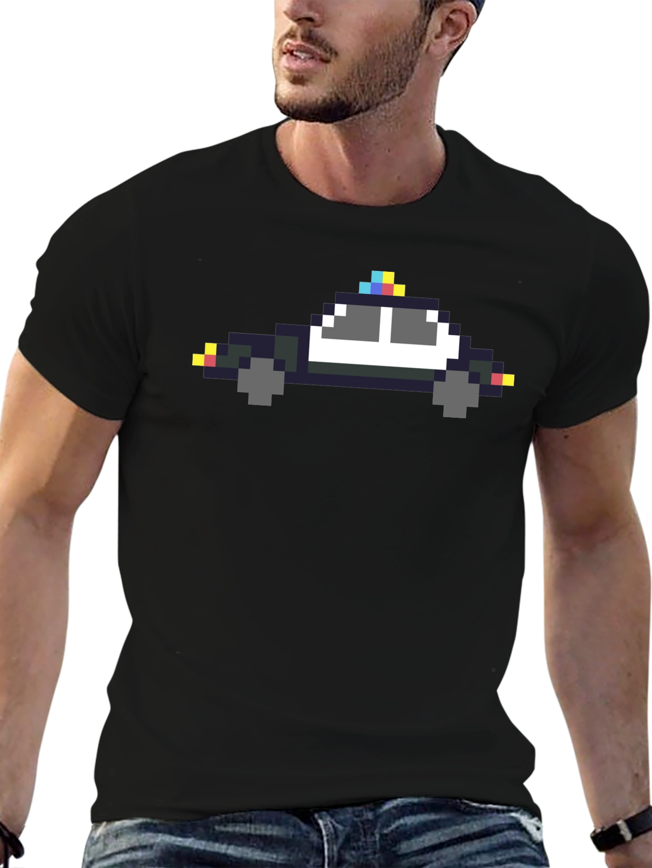 Pixel Police Car Graphic Tee - Black