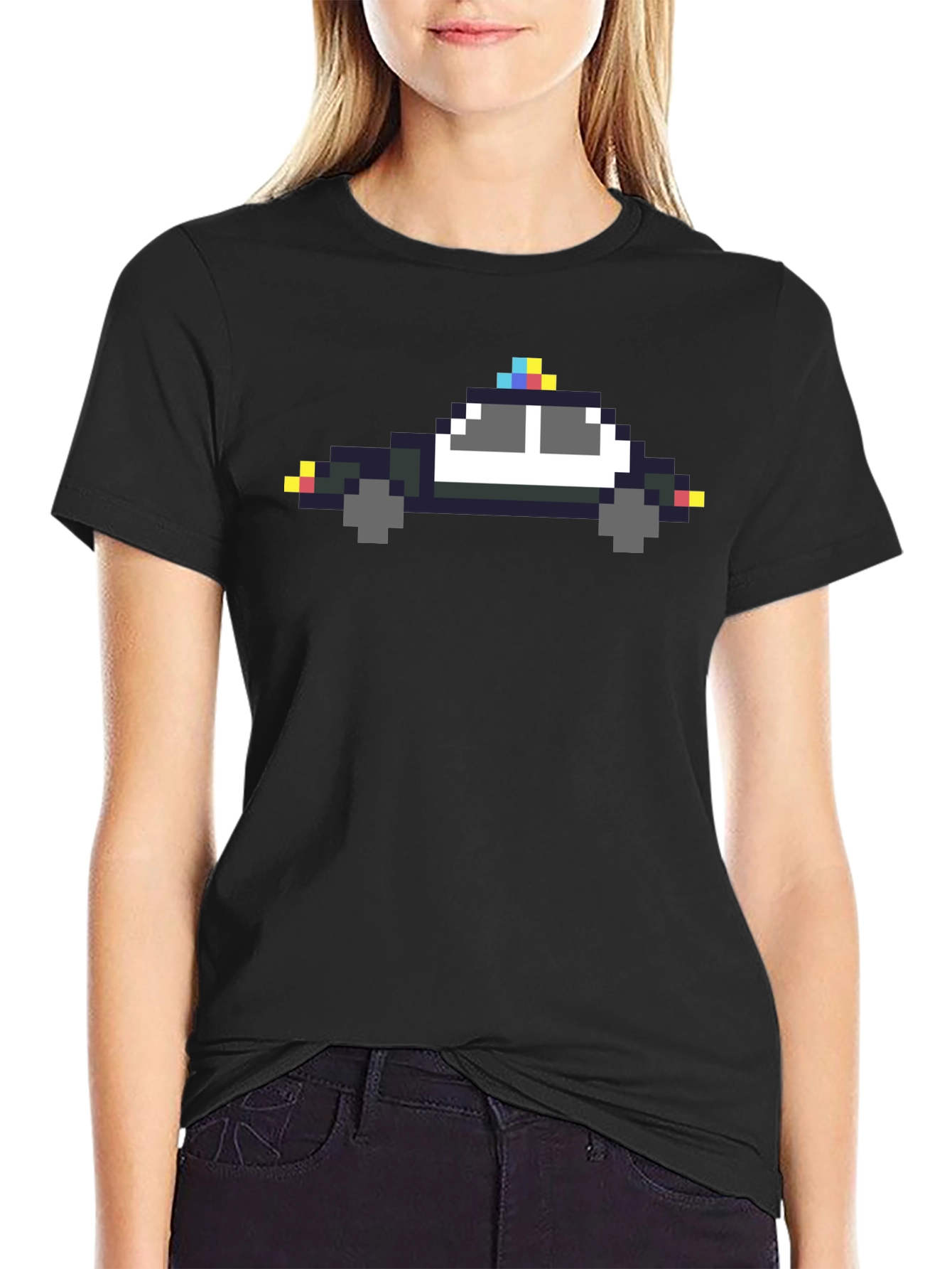Pixel Police Car Graphic Tee - Black