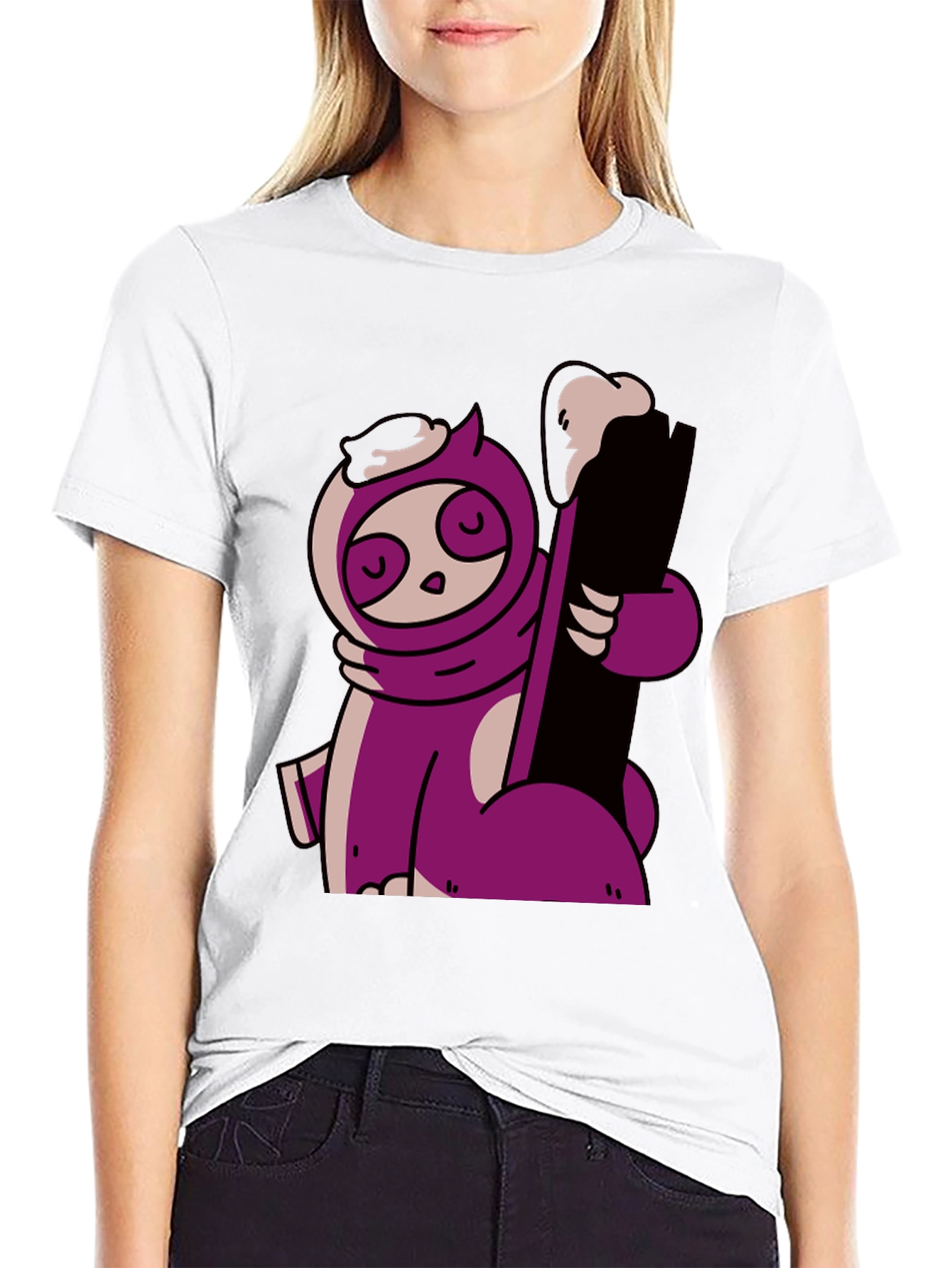 Purple Sloth Skiing T-Shirt - Funny Cartoon Tee