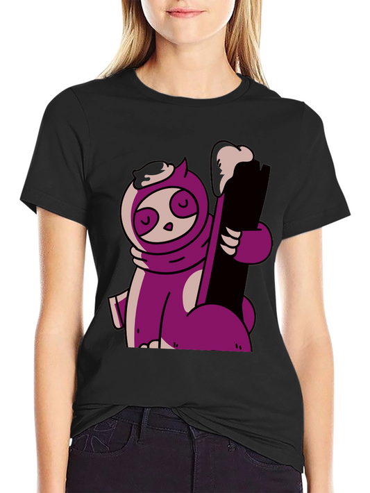 Purple Sloth Skiing T-Shirt - Funny Cartoon Tee