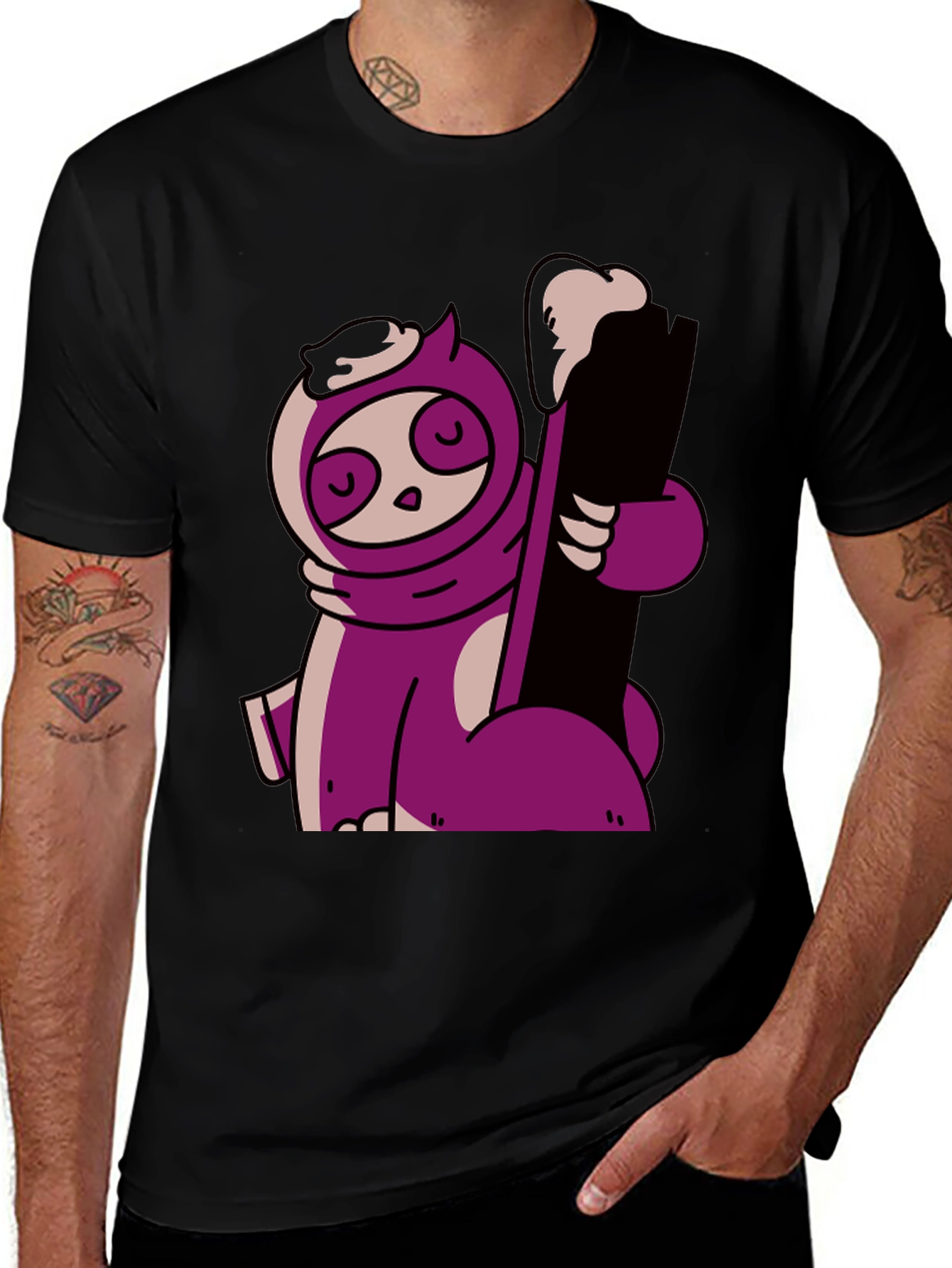 Purple Sloth Skiing T-Shirt - Funny Cartoon Tee