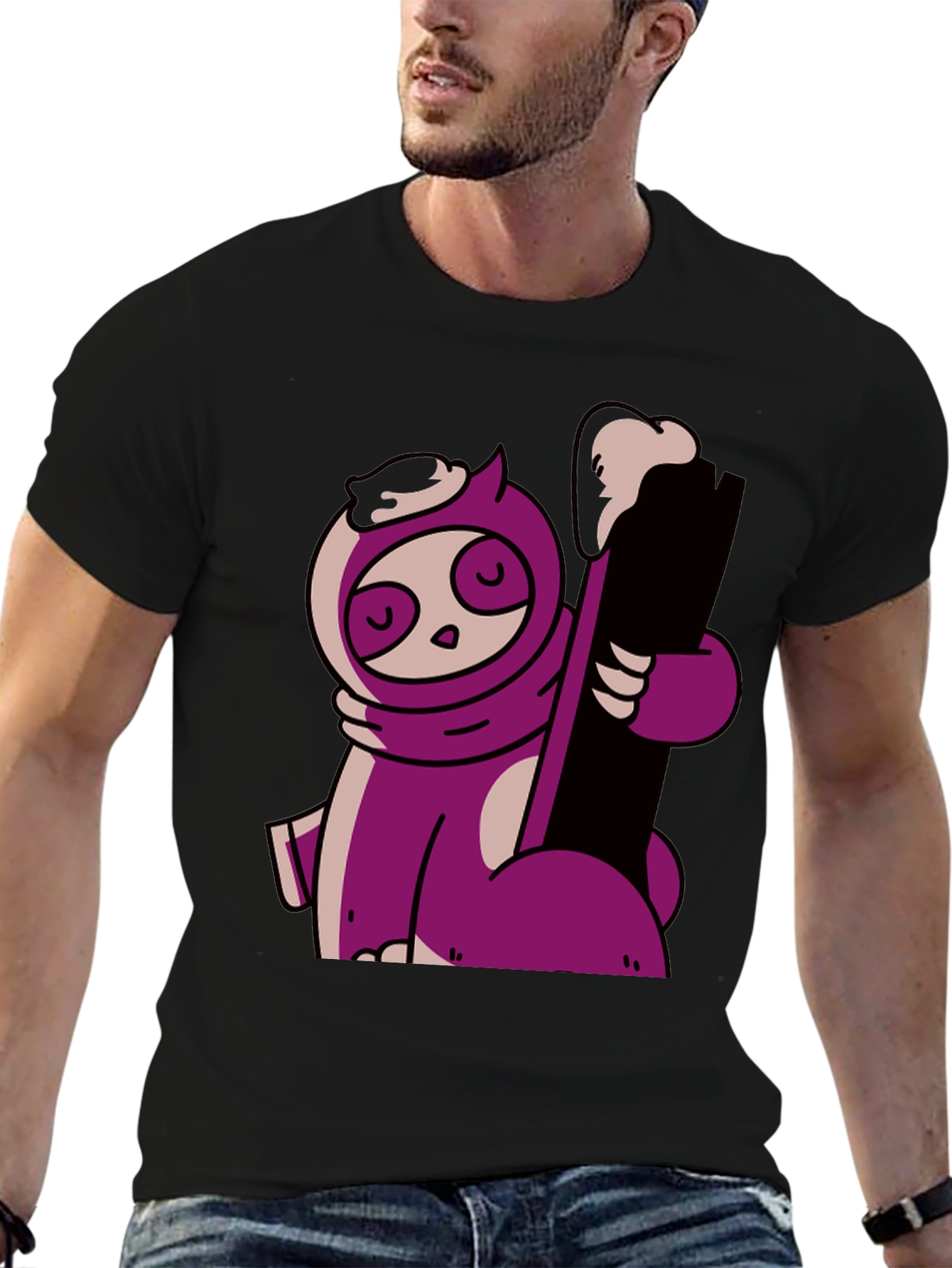 Purple Sloth Skiing T-Shirt - Funny Cartoon Tee