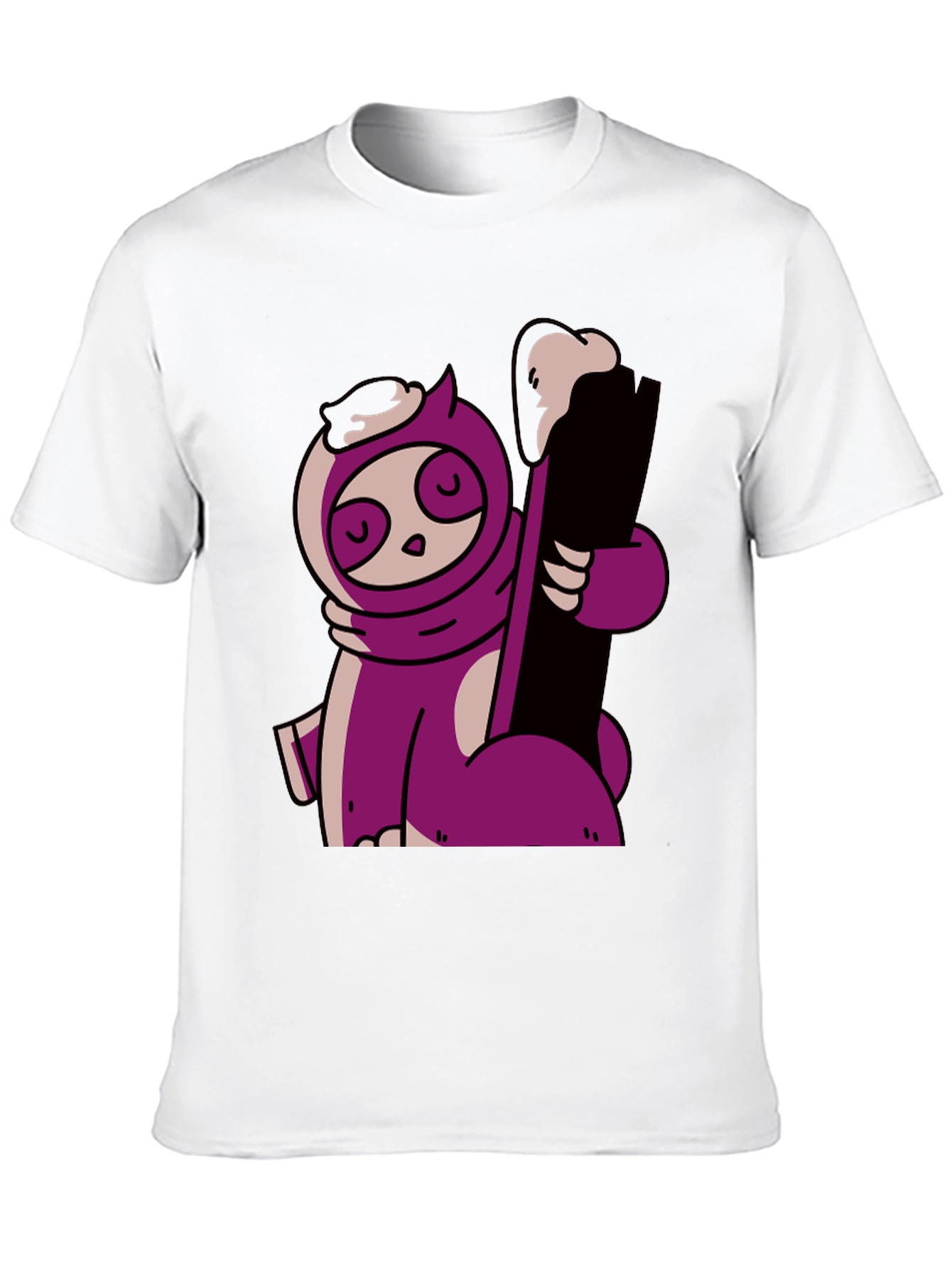 Purple Sloth Skiing T-Shirt - Funny Cartoon Tee