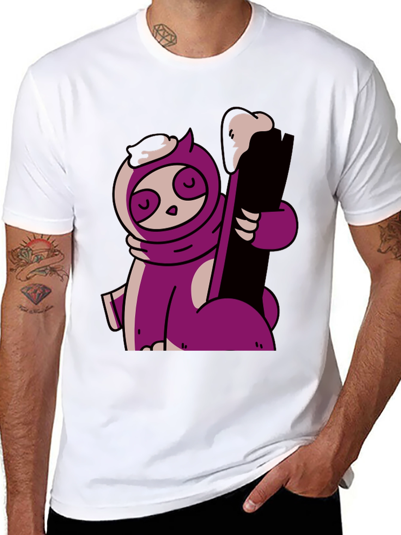 Purple Sloth Skiing T-Shirt - Funny Cartoon Tee