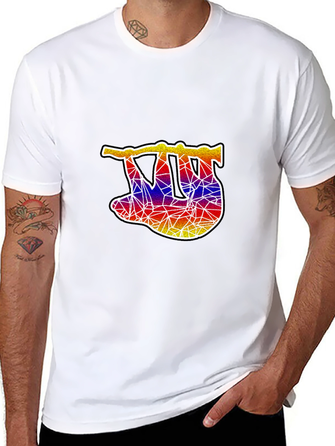 Geometric Sloth Graphic Tee - Mens Black T-Shirt