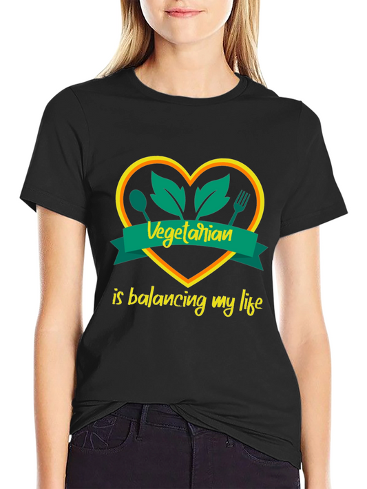 Vegetarian Balancing My Life Tee - Heart Spoon Fork Leaf Design