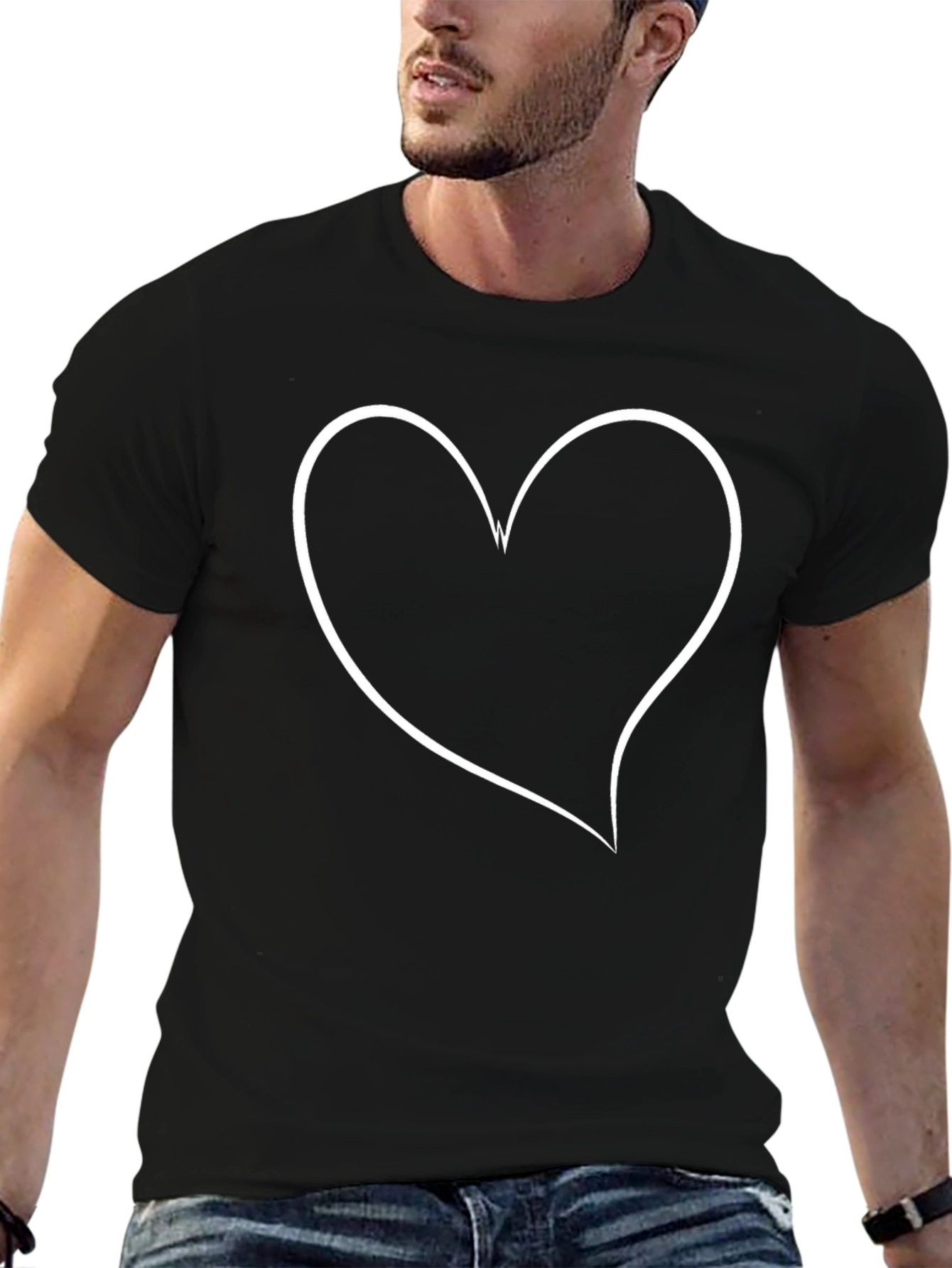 Heart Outline Black T-Shirt - Stylish & Simple