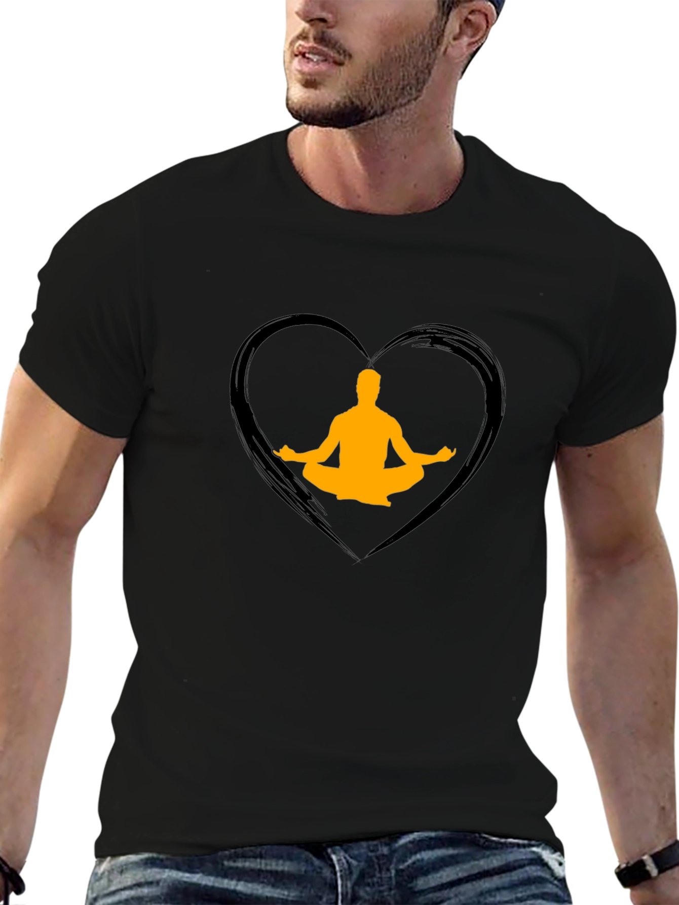 Yoga Heart Graphic Tee - Mens Black T-Shirt