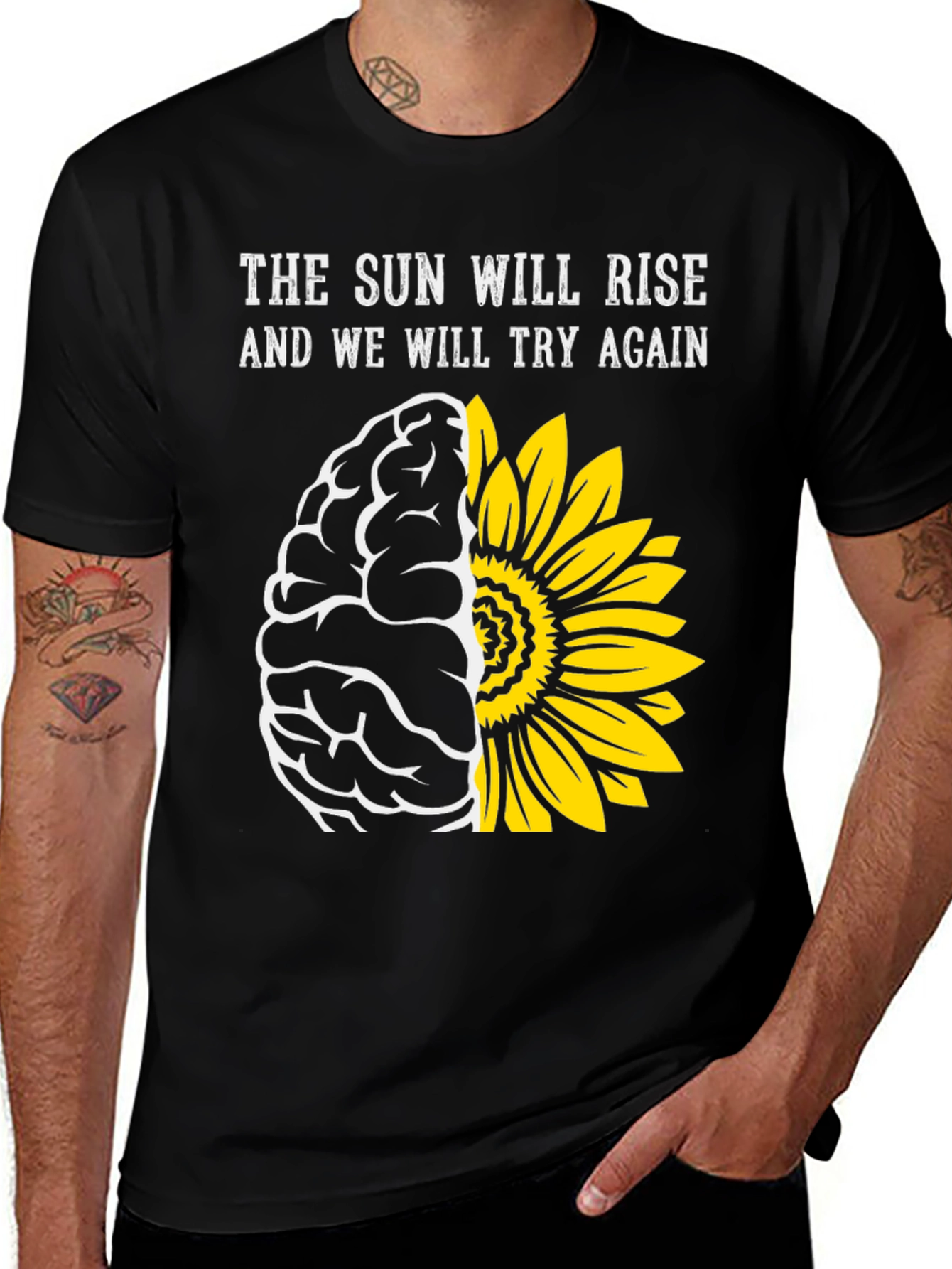 Sun Will Rise T-Shirt: Brain & Sunflower Design
