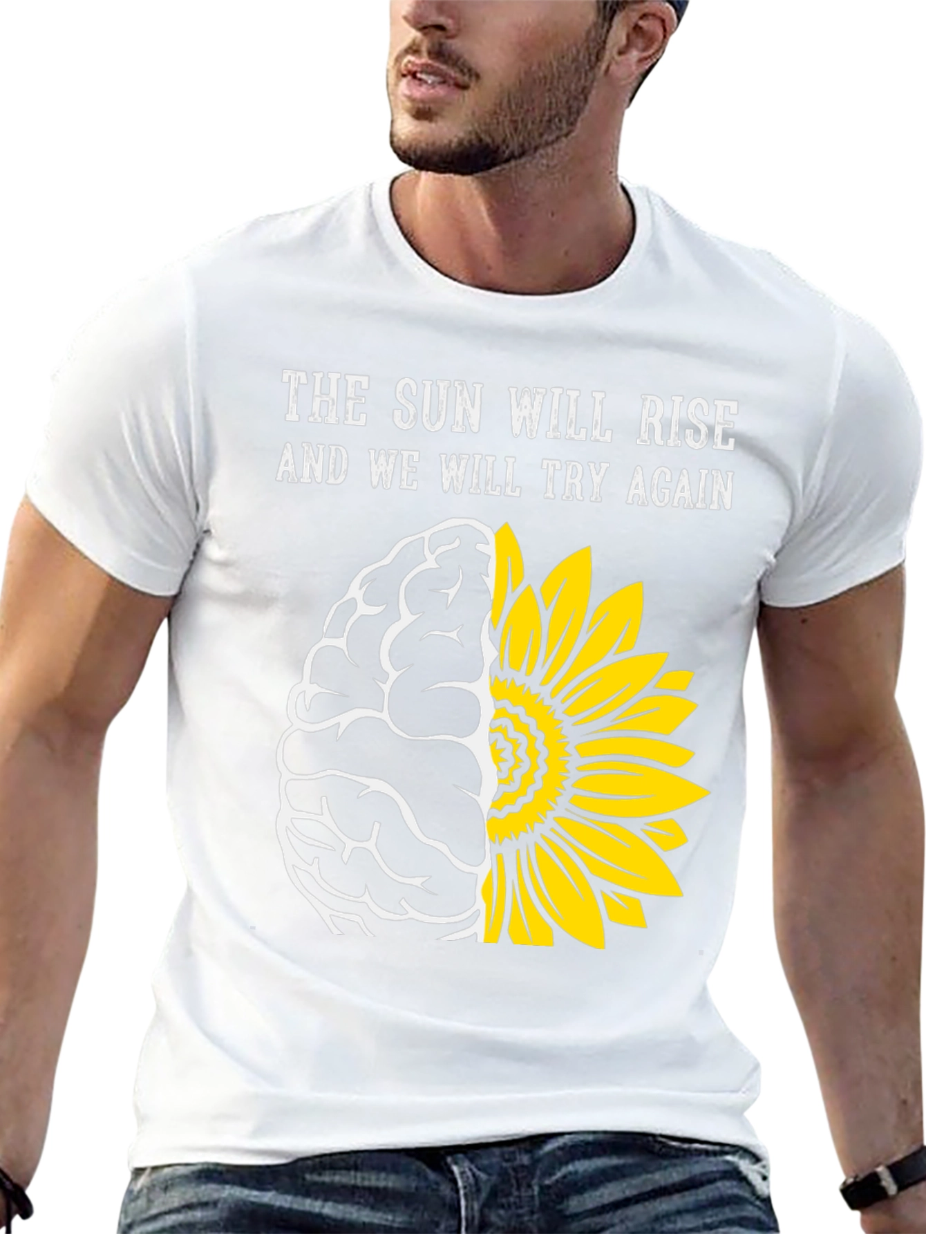 Sun Will Rise T-Shirt: Brain & Sunflower Design